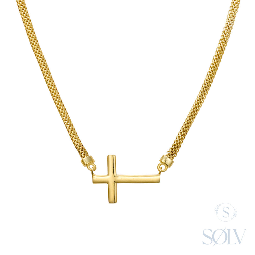 Solv Sterling Silver Gold Plated Cross Necklet
