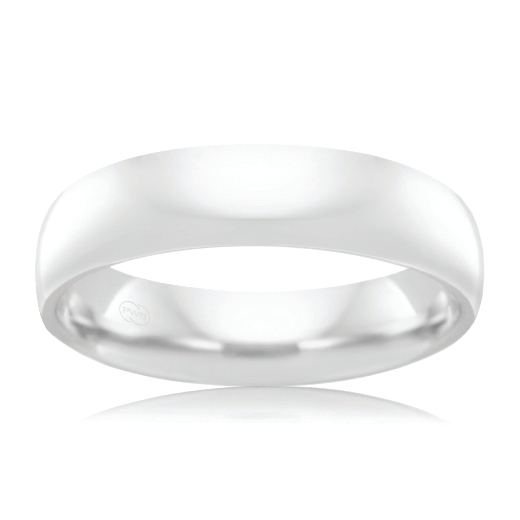 9ct White Gold 4mm Original Comfort Wedding Band, Polished Finish, size V