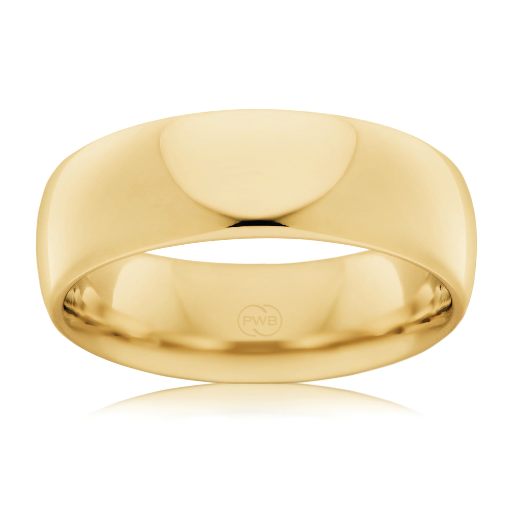 9ct Yellow Gold 7mm original comfort wedding band, polished finish, size W