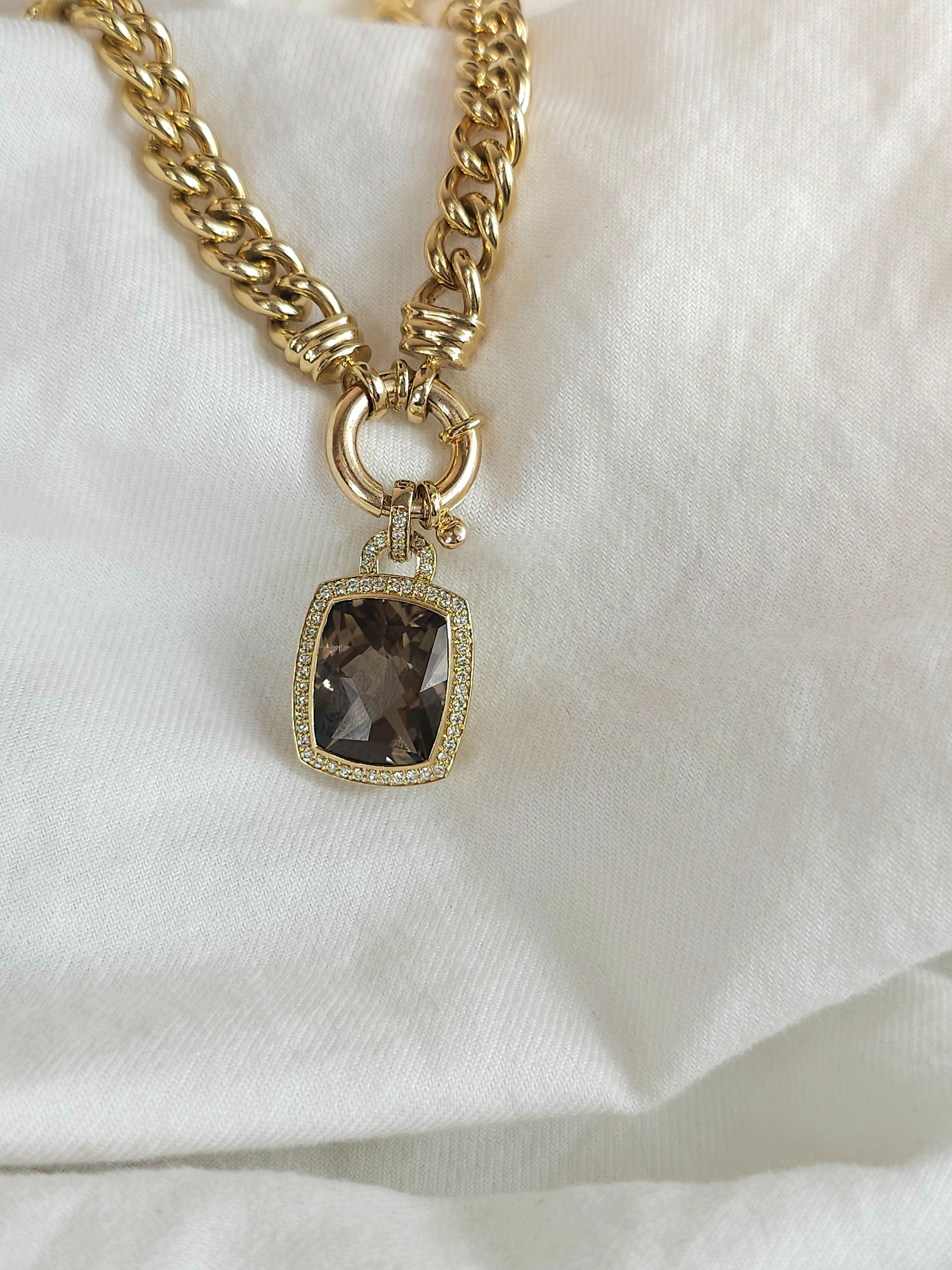 9ct Yellow Gold Smokey Qtz and Diamond pendant