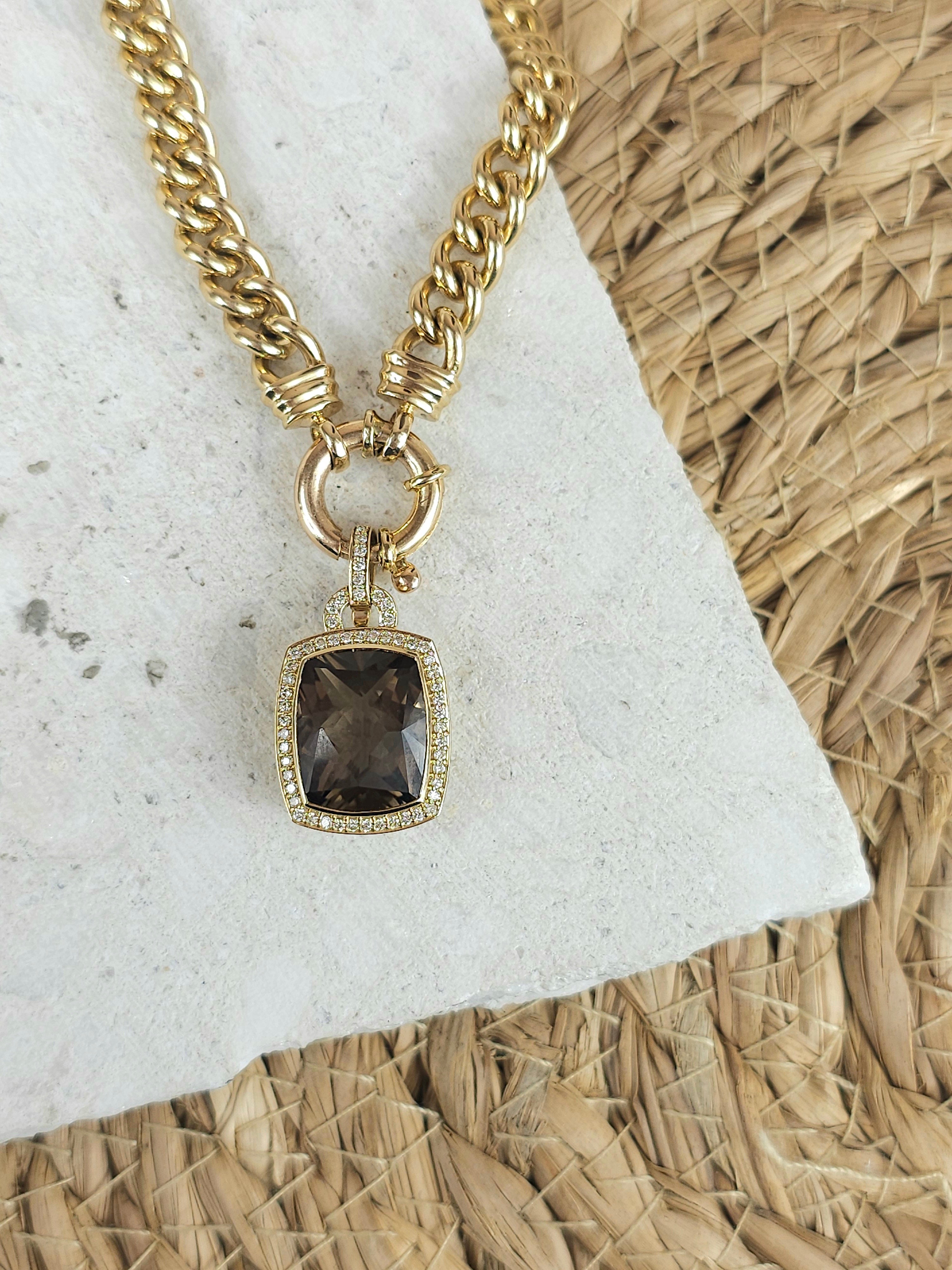 9ct Yellow Gold Smokey Qtz and Diamond pendant
