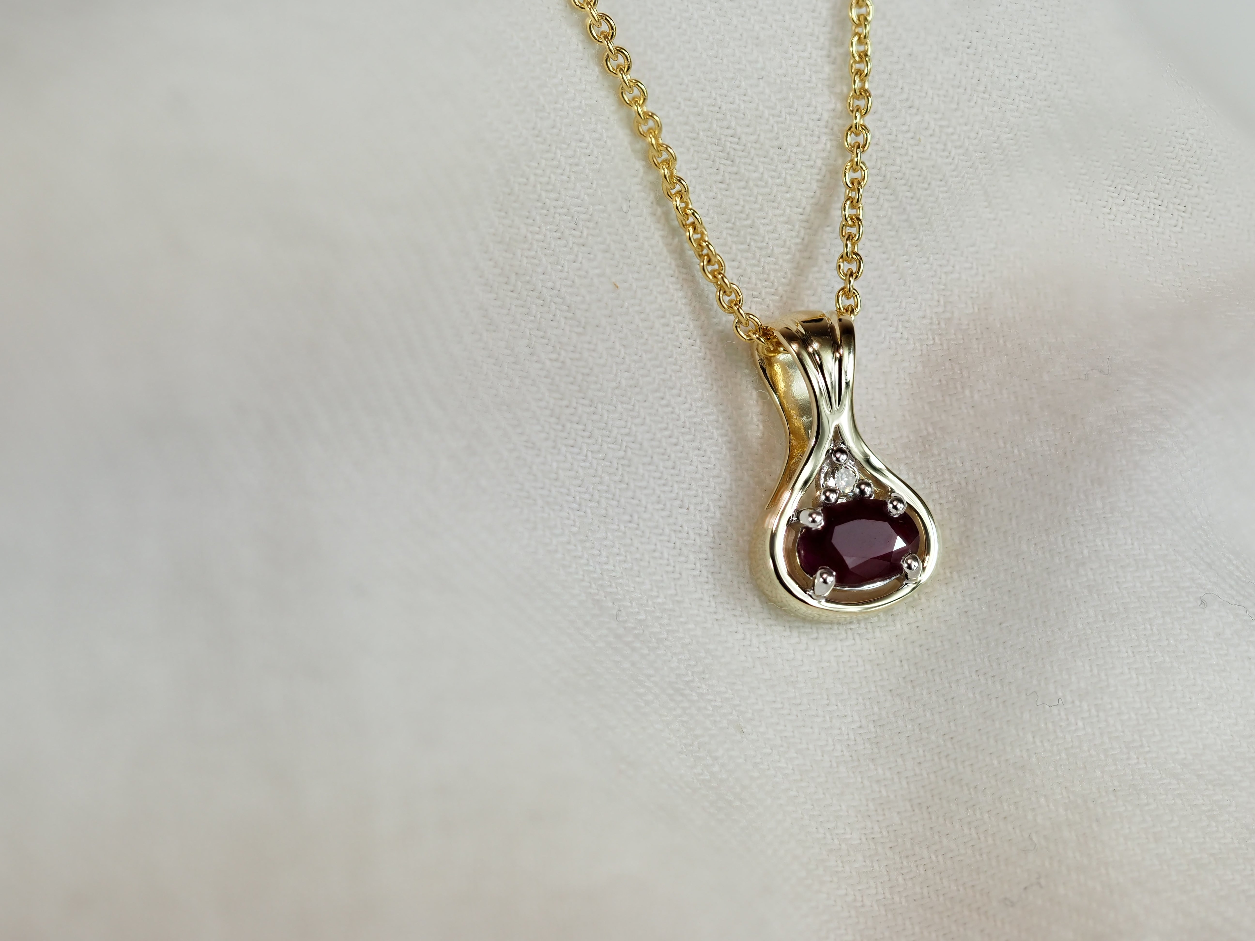 9ct Yellow Gold Ruby and Diamond Pendant 6mm Centre
