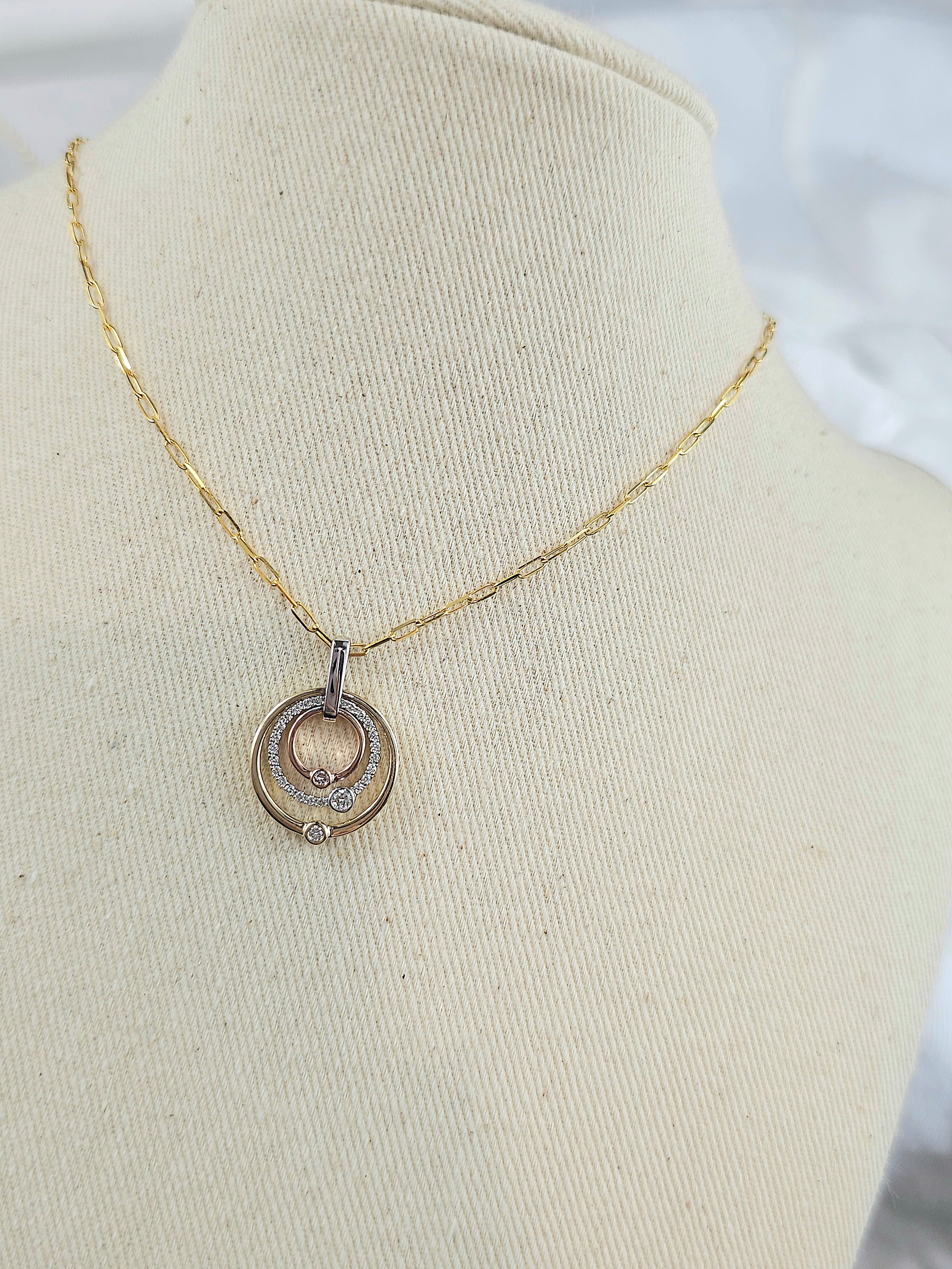 9ct Yellow, White and Rose gold 'Pink Caviar' Argyle Diamond pendant, 0.195ct total