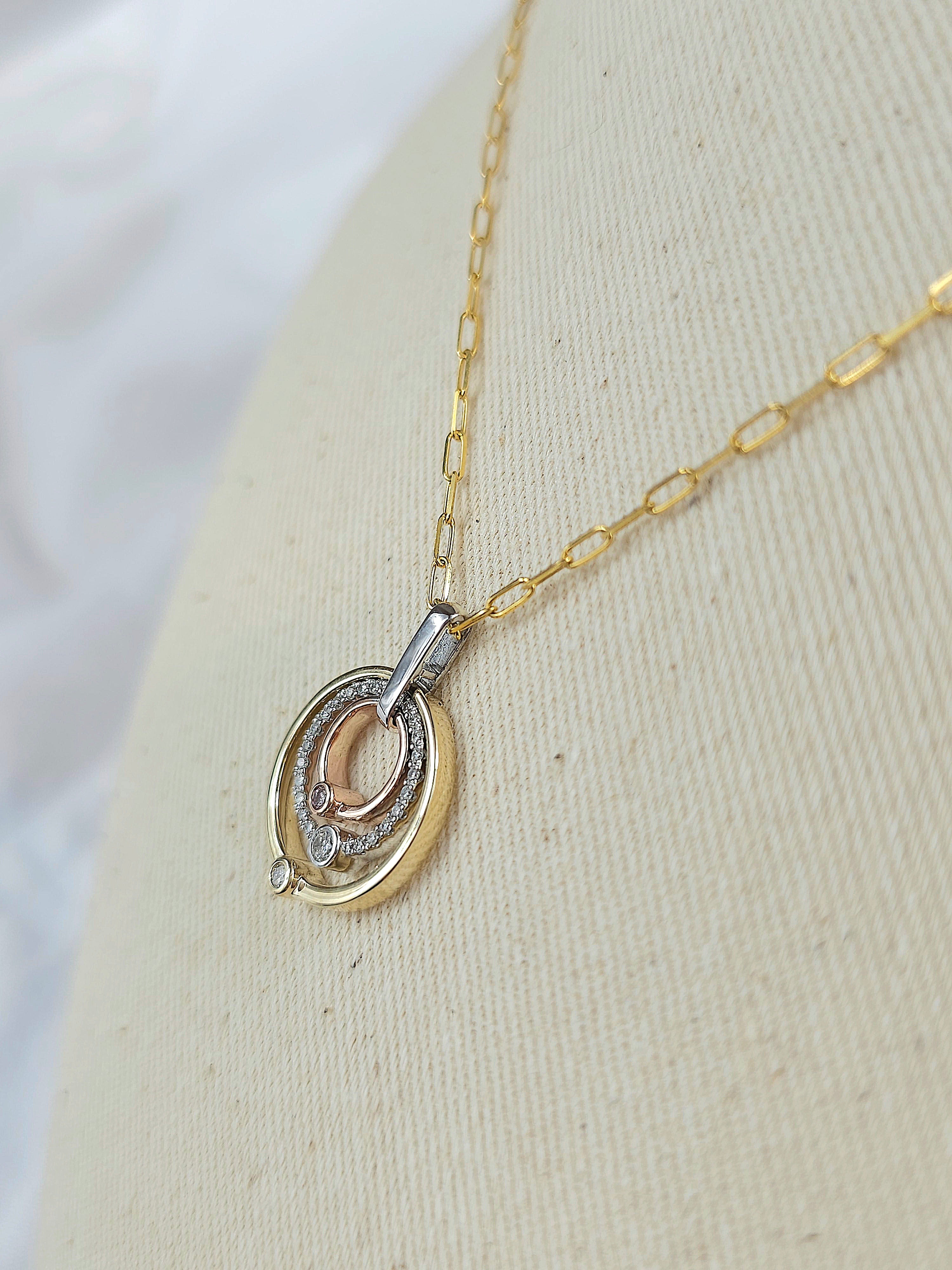 9ct Yellow, White and Rose gold 'Pink Caviar' Argyle Diamond pendant, 0.195ct total