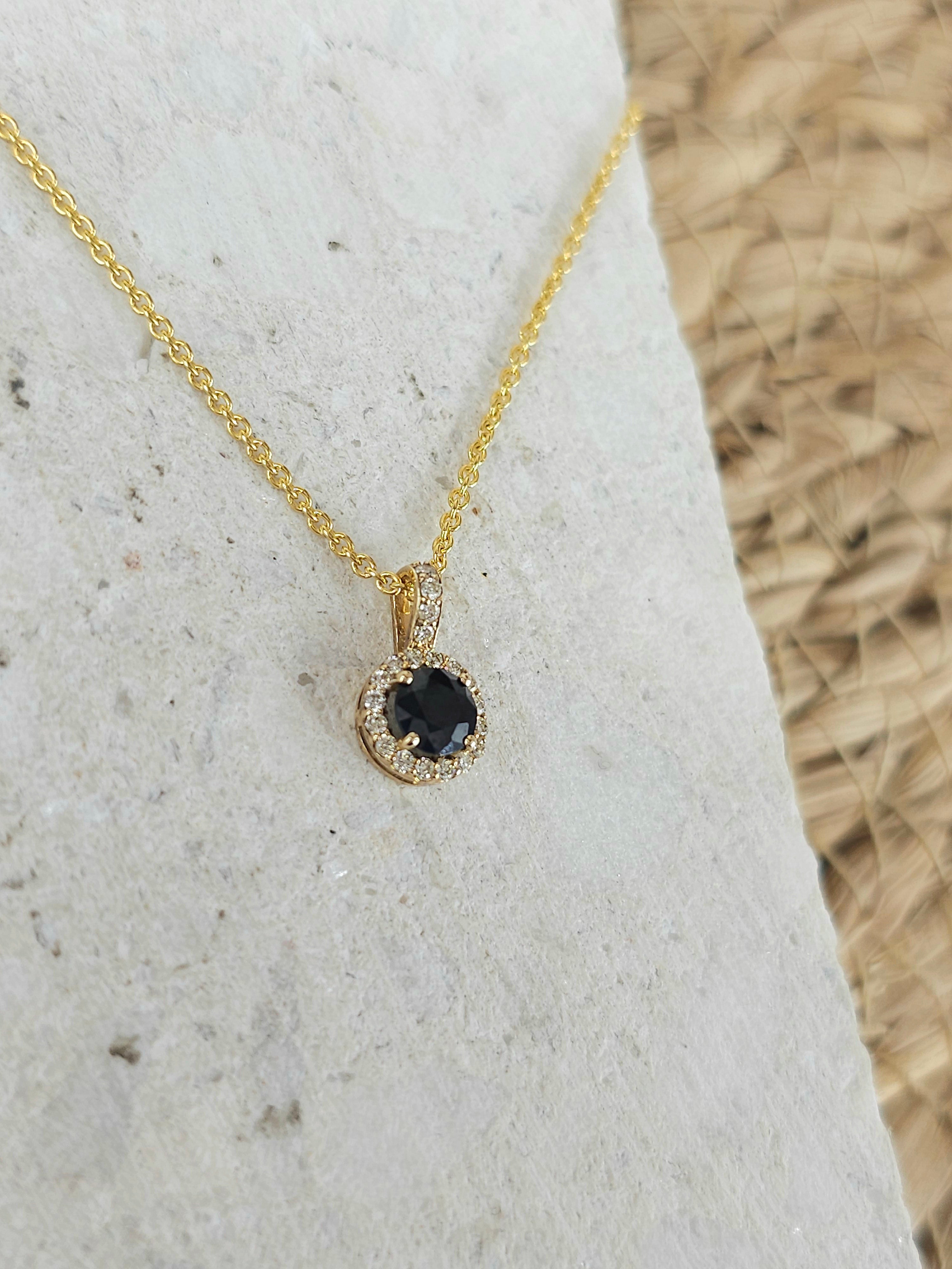 9ct Yellow gold Sapphire and Diamond pendant