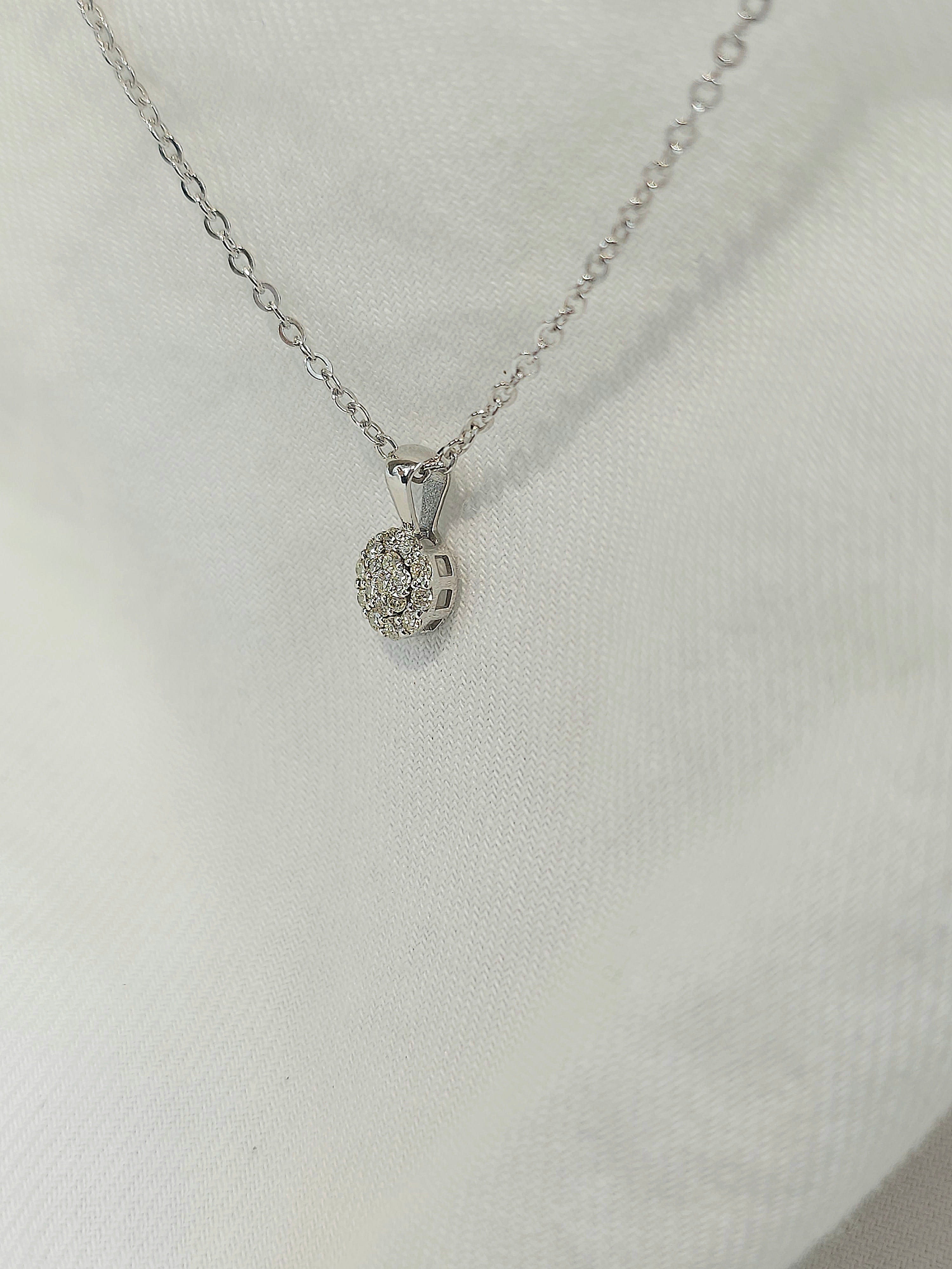 9ct White gold Diamond cluster Pendant