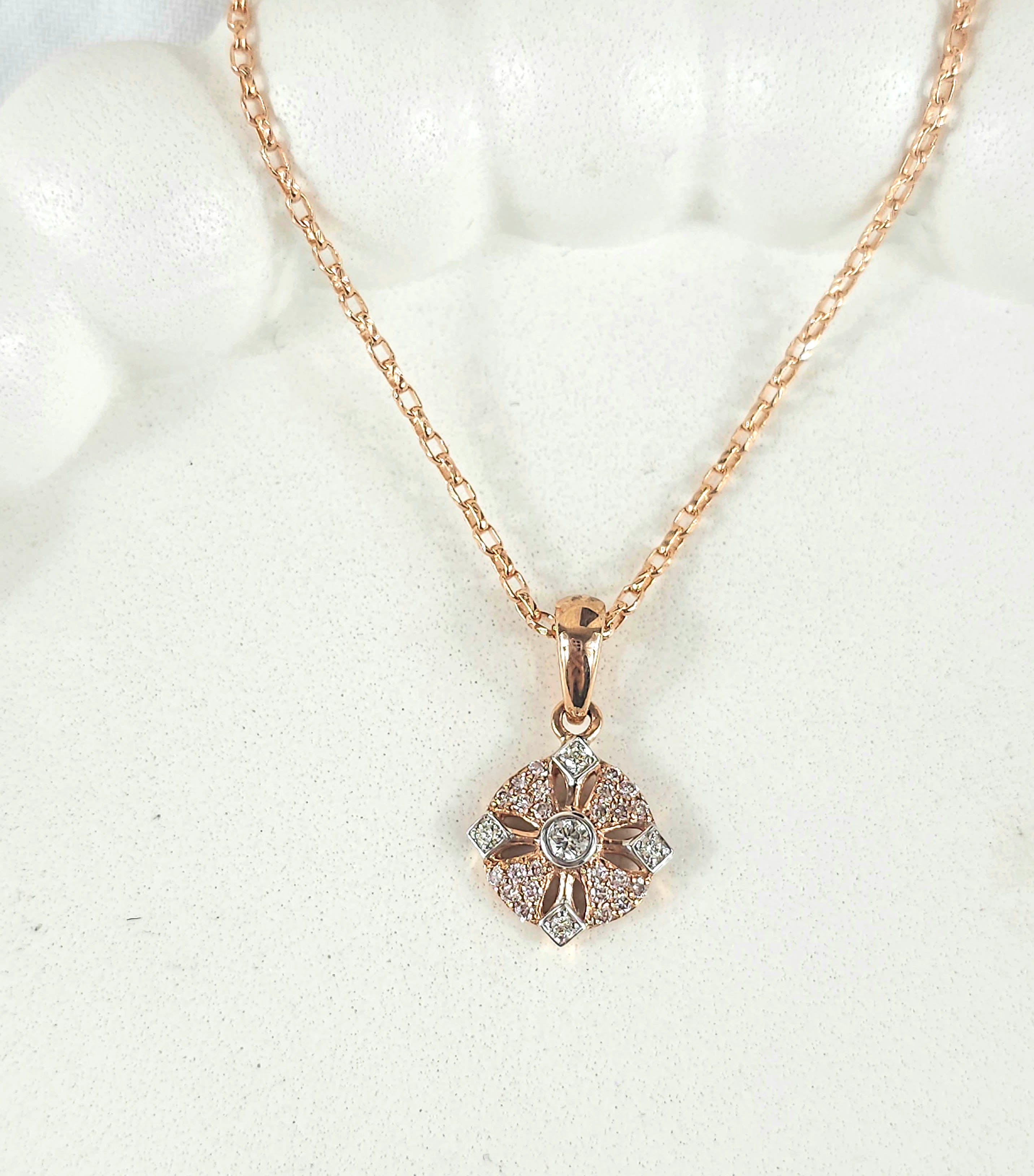 9ct Rose Gold 'Pink Caviar' Argyle Diamond Pendant, 0.12ct total.