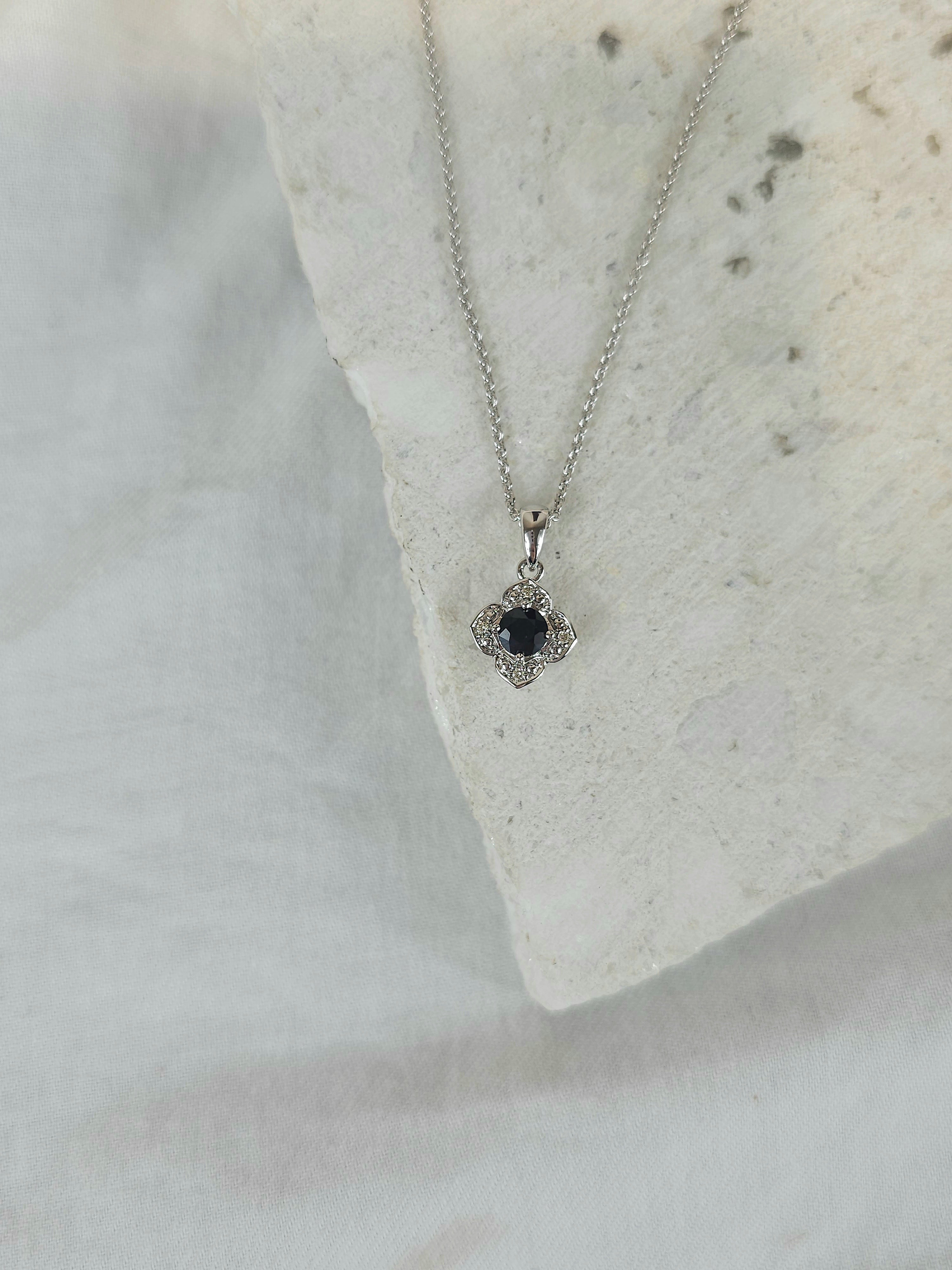 Sapphire & Diamond Pendant in 9ct White Gold
