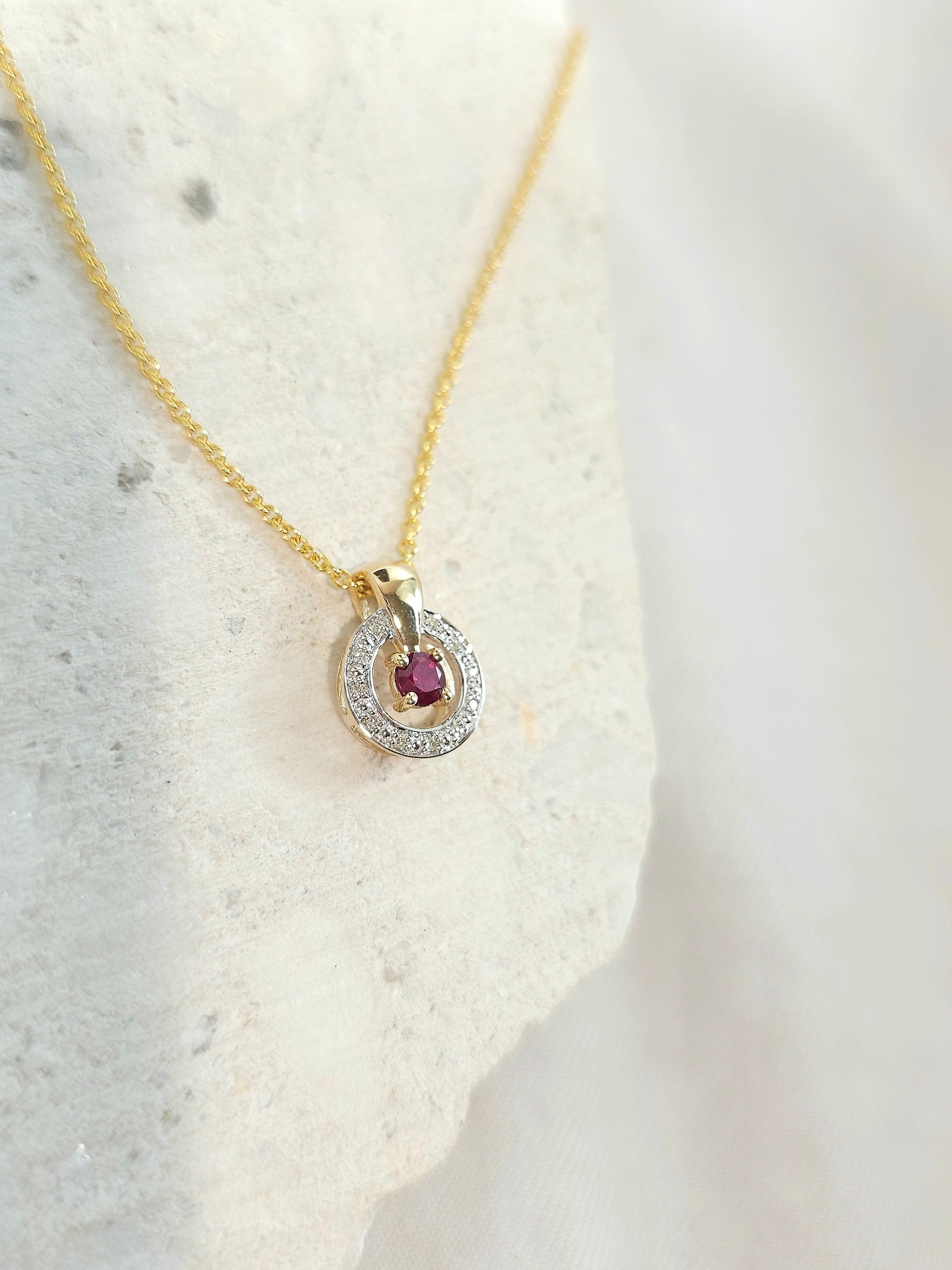 9ct Yellow Gold Ruby and Diamond pendant