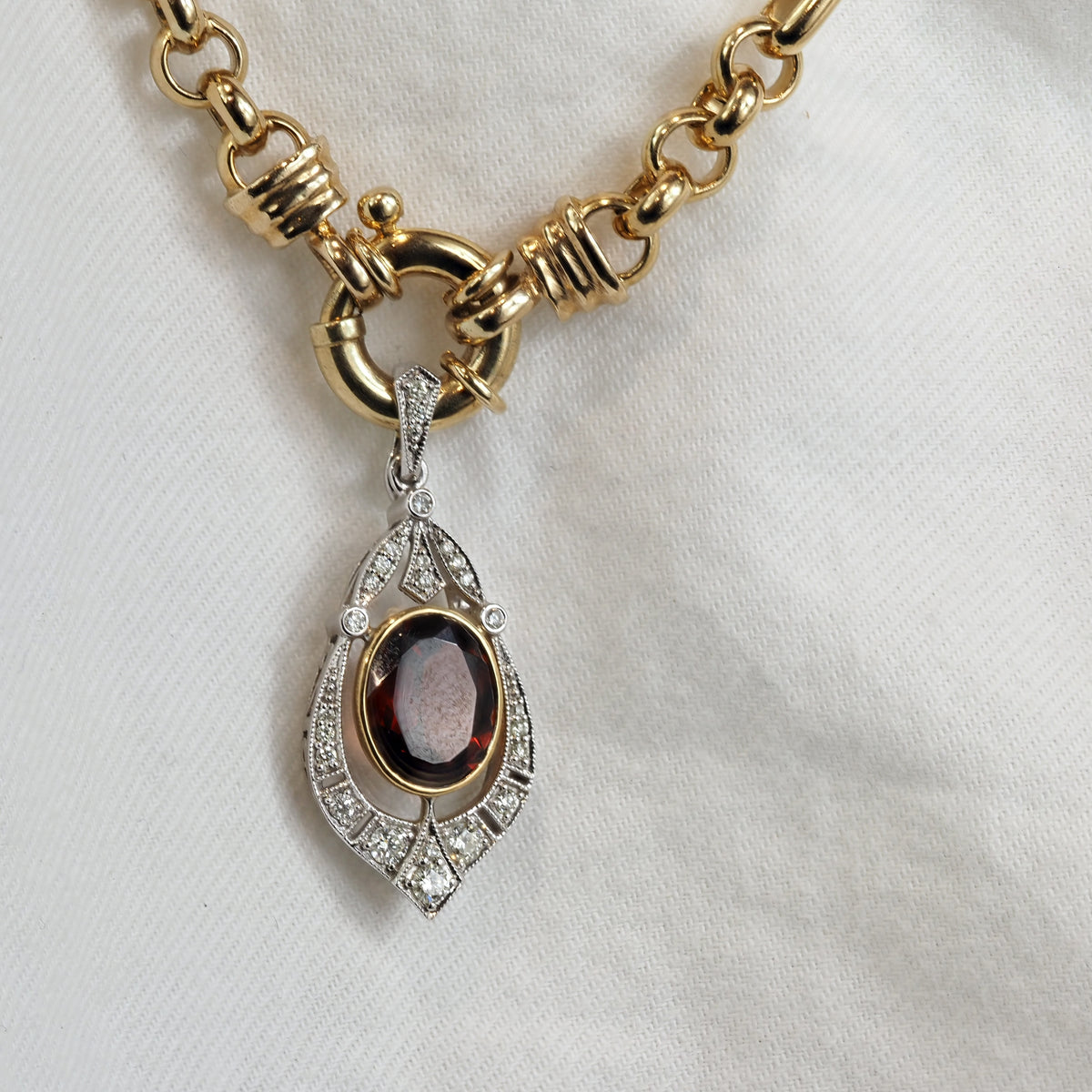 9ct Yellow and White Gold Garnet and Diamond pendant