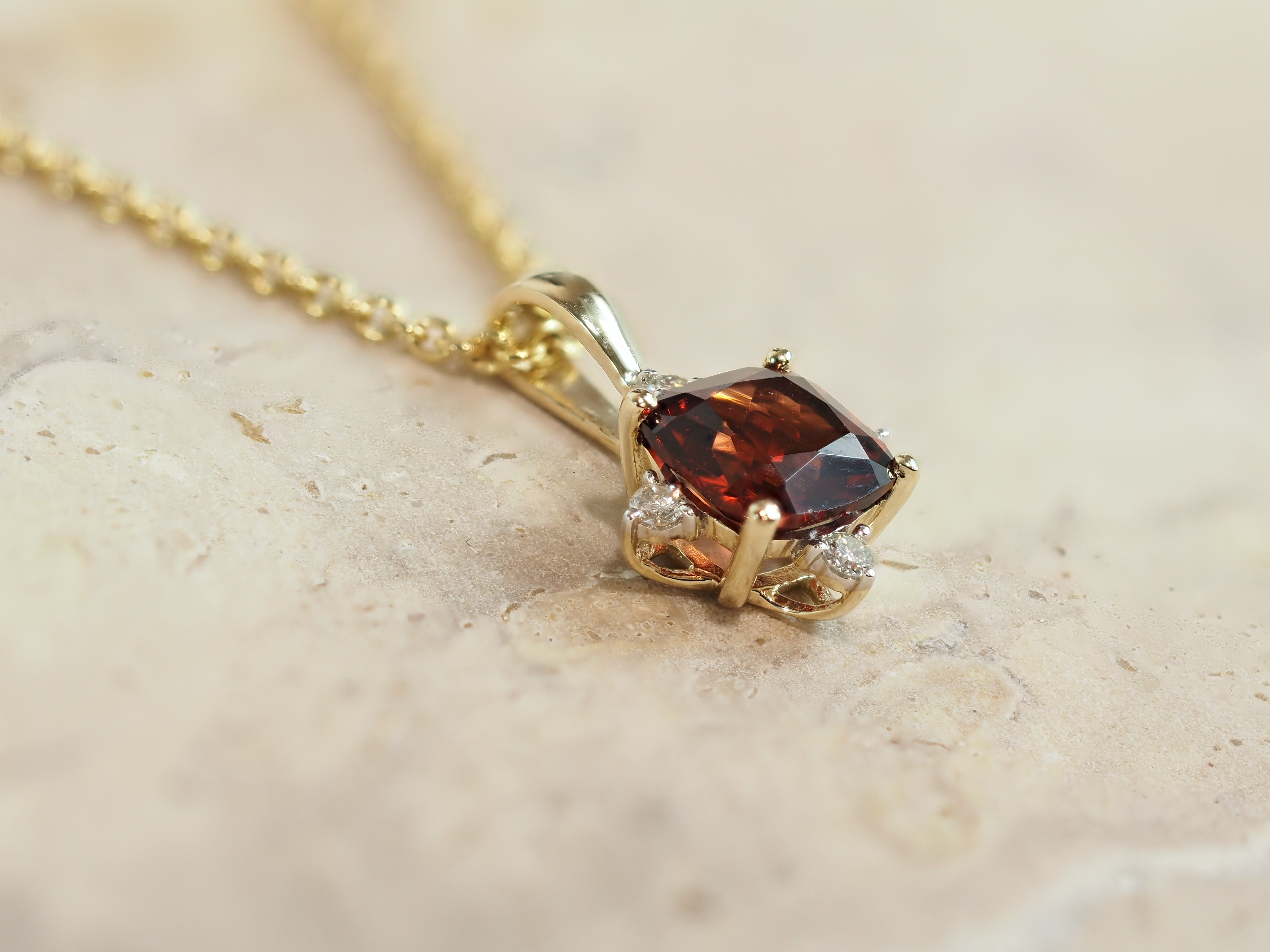 9ct Yellow Gold Garnet and Diamond Pendant