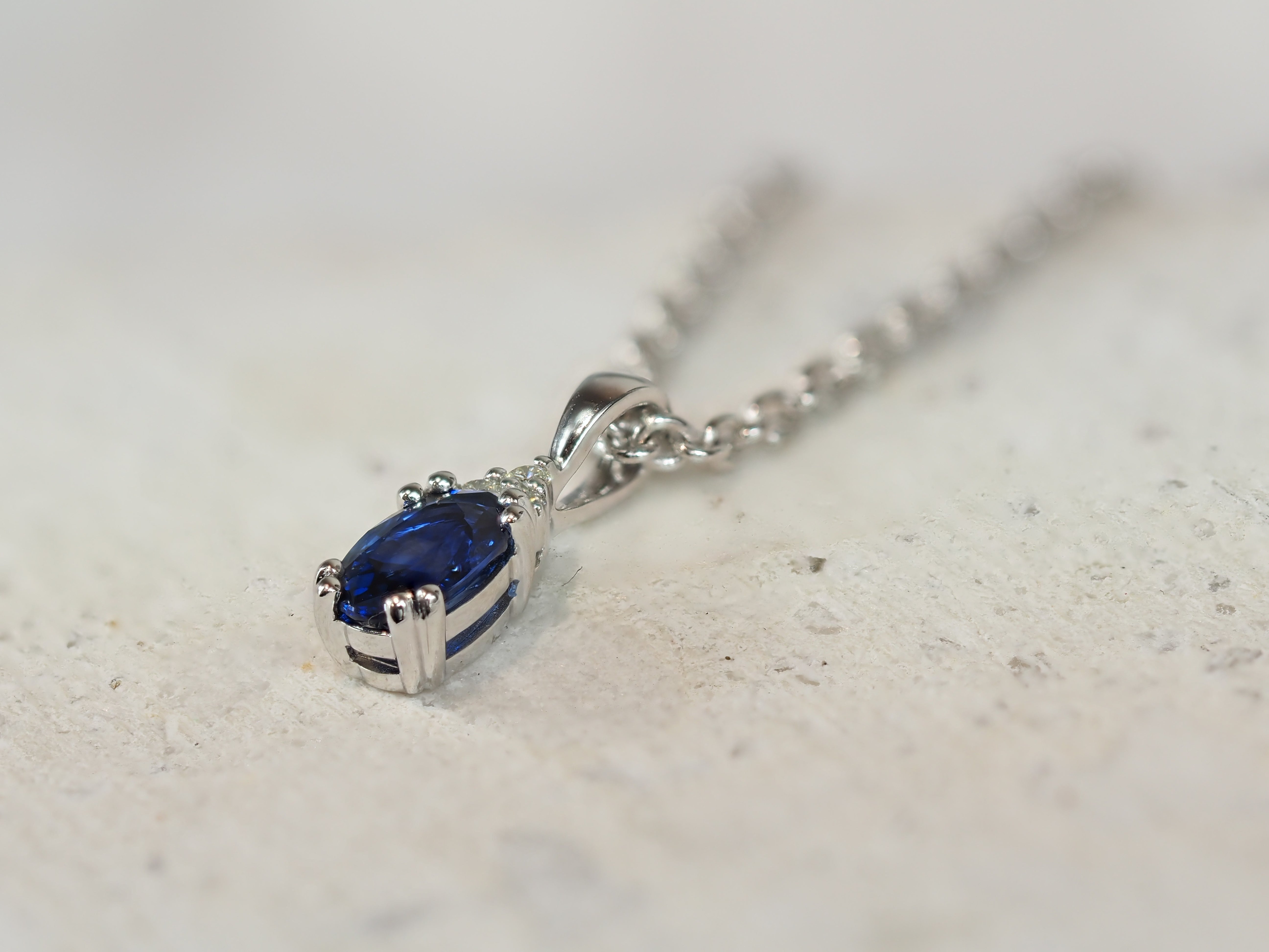 9ct White Gold Ceylon Sapphire and Diamond Pendant