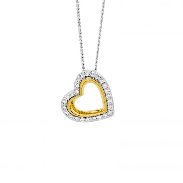 Ellani Gold-Plated Sterling Silver CZ Open Heart Pendant