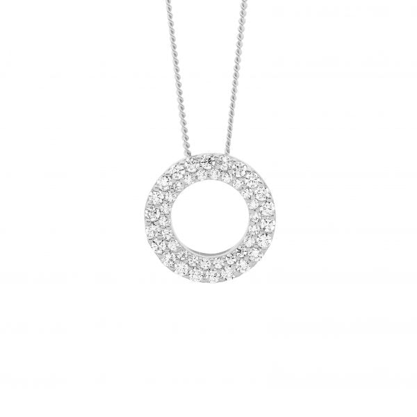 Ellani Sterling Silver CZ Double Row Circle Pendant