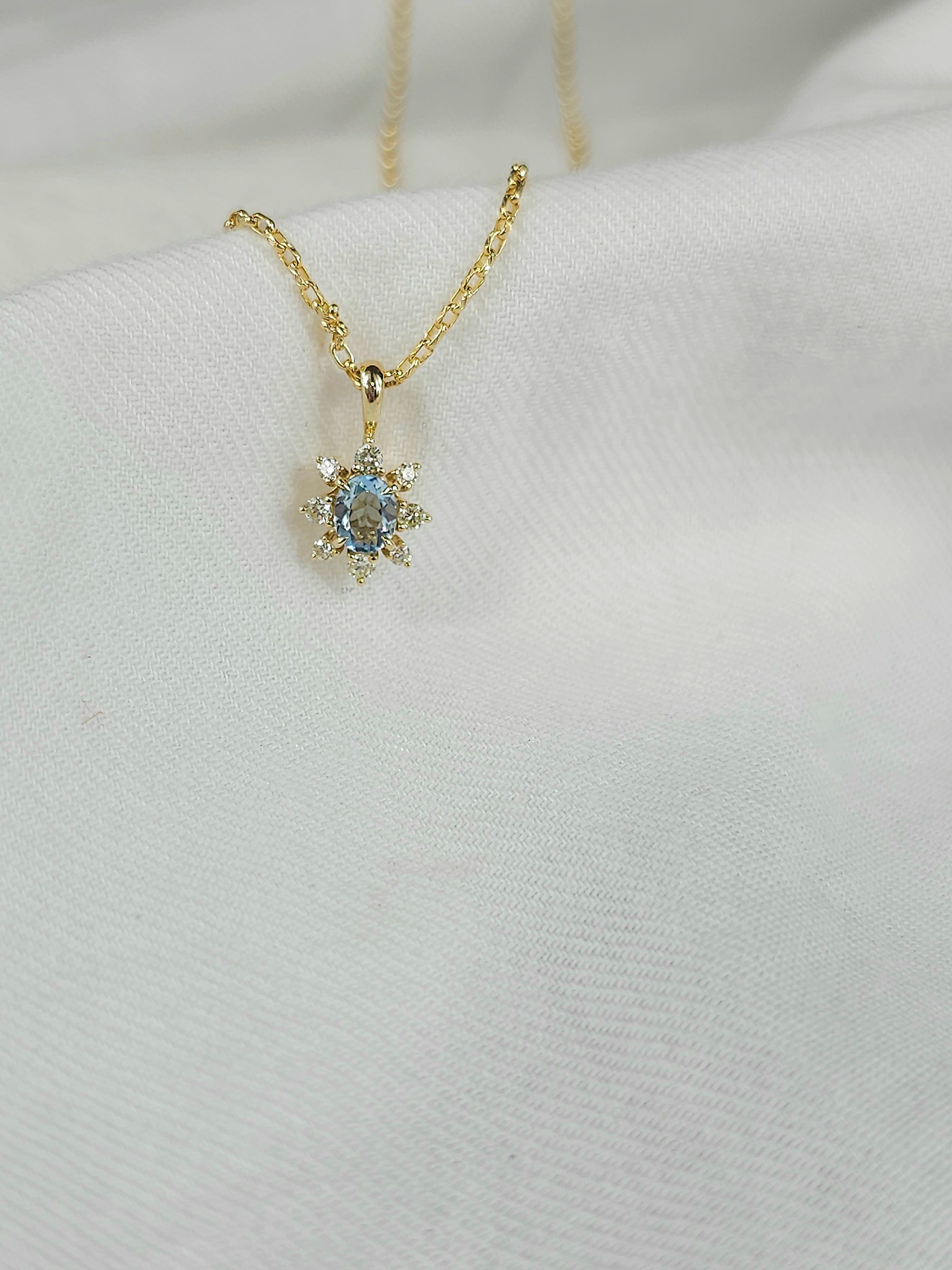 9ct Yellow Gold Aquamarine and Diamond pendant