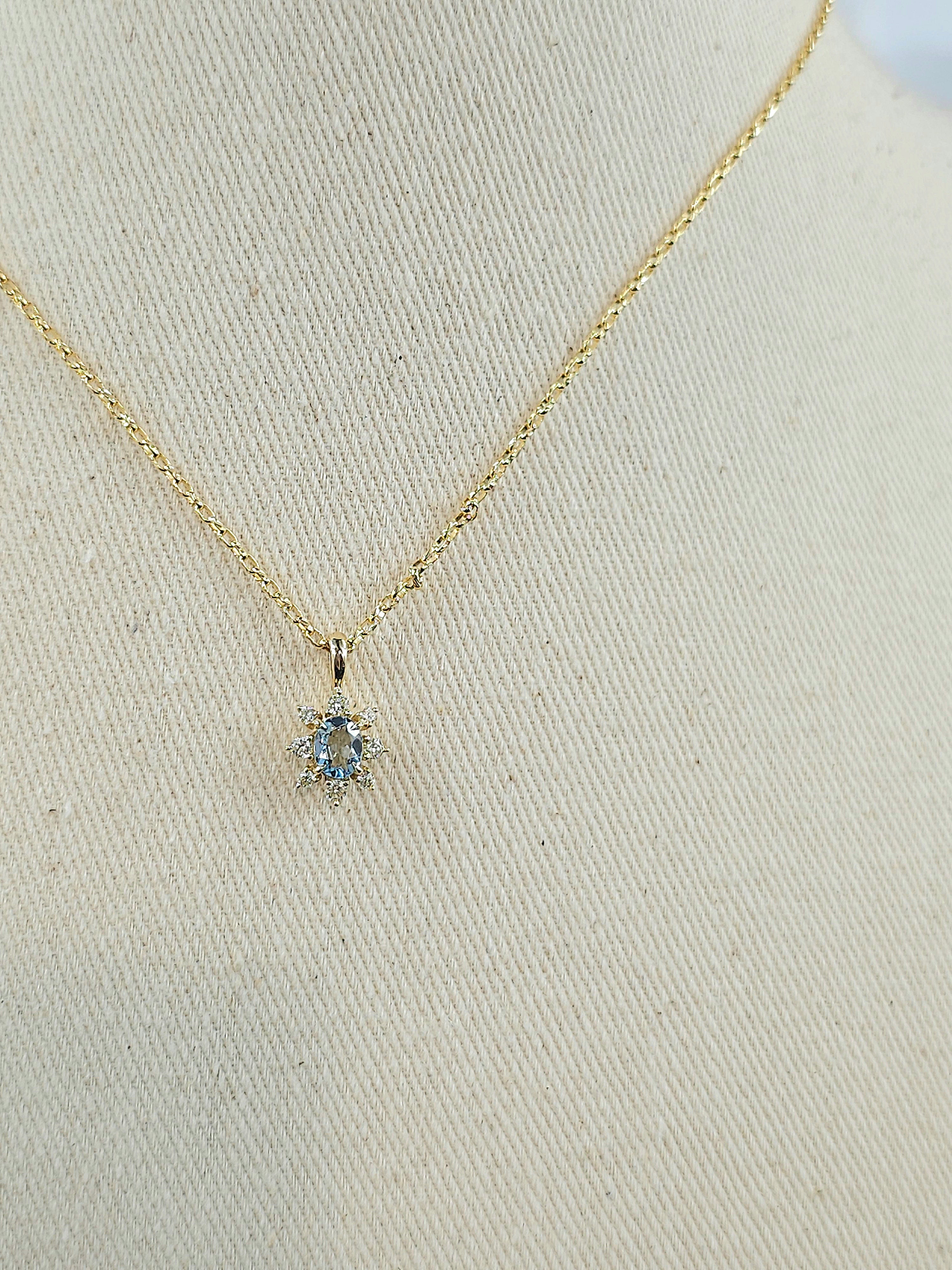9ct Yellow Gold Aquamarine and Diamond pendant