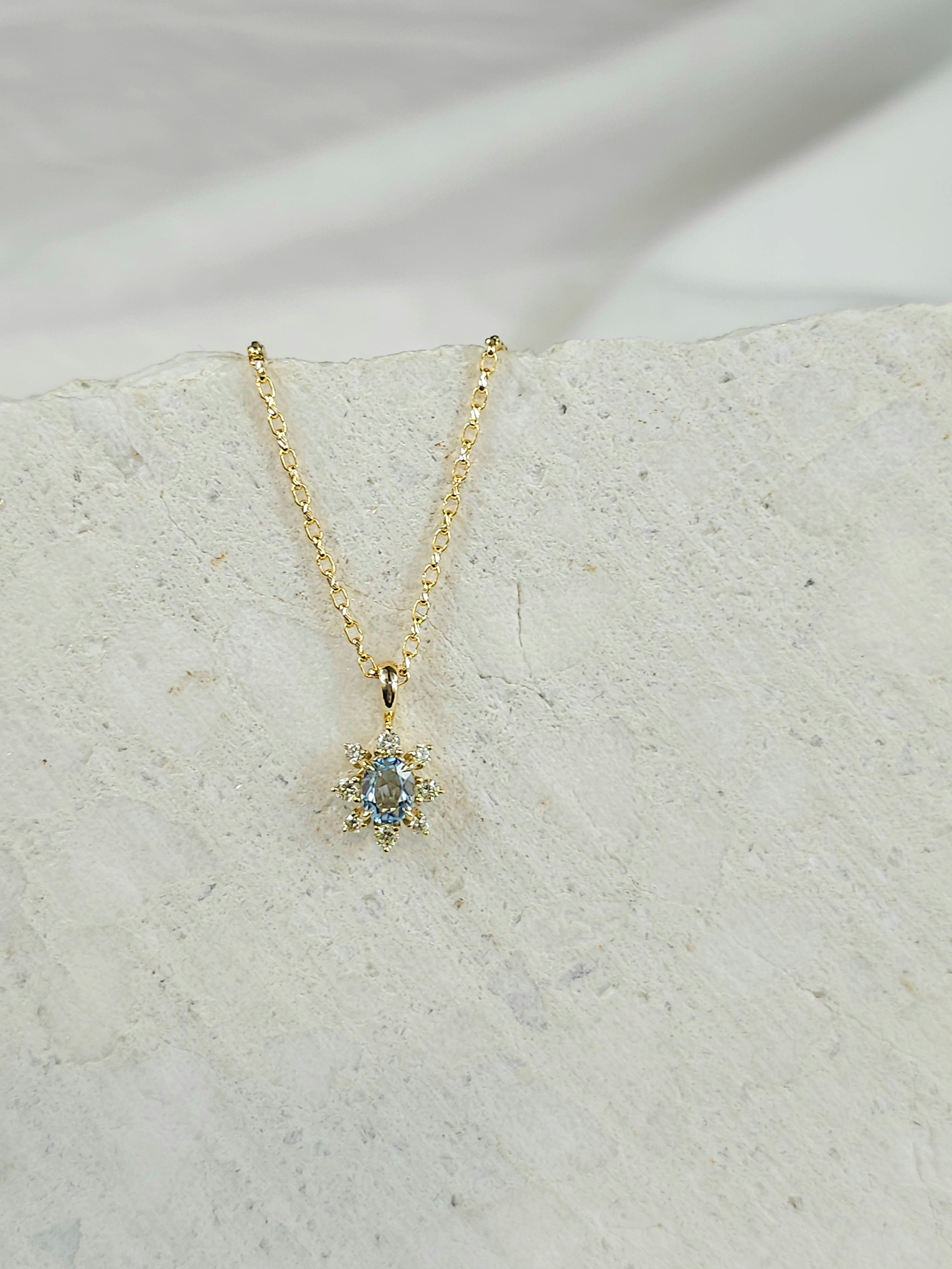 9ct Yellow Gold Aquamarine and Diamond pendant