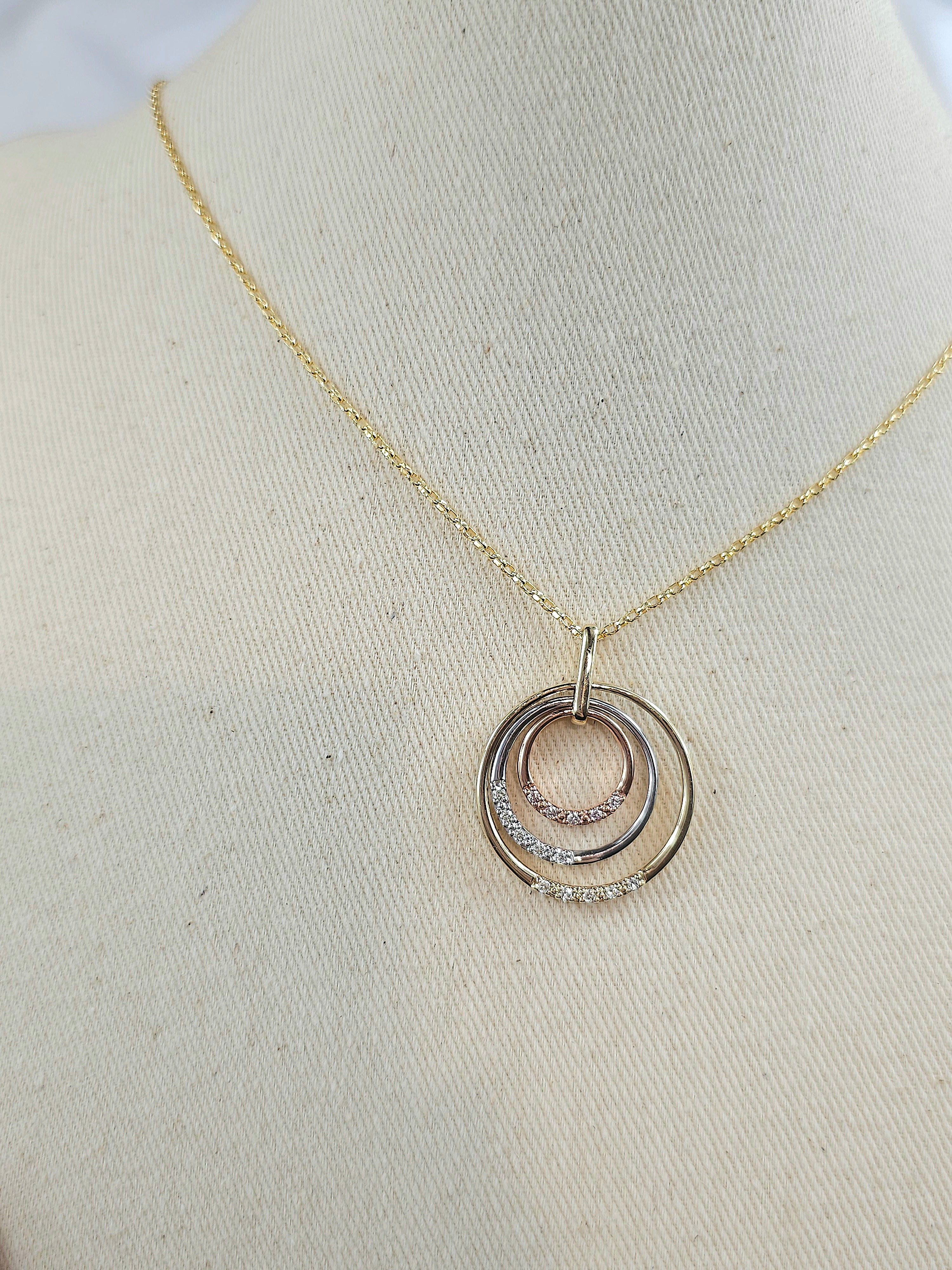 9ct Yellow, Rose and White Gold 'Pink Caviar' Argyle Diamond and Diamond pendant, 0.14ct total