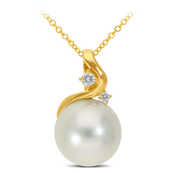 9ct Yellow Gold Diamond and South Sea Pearl Pendant