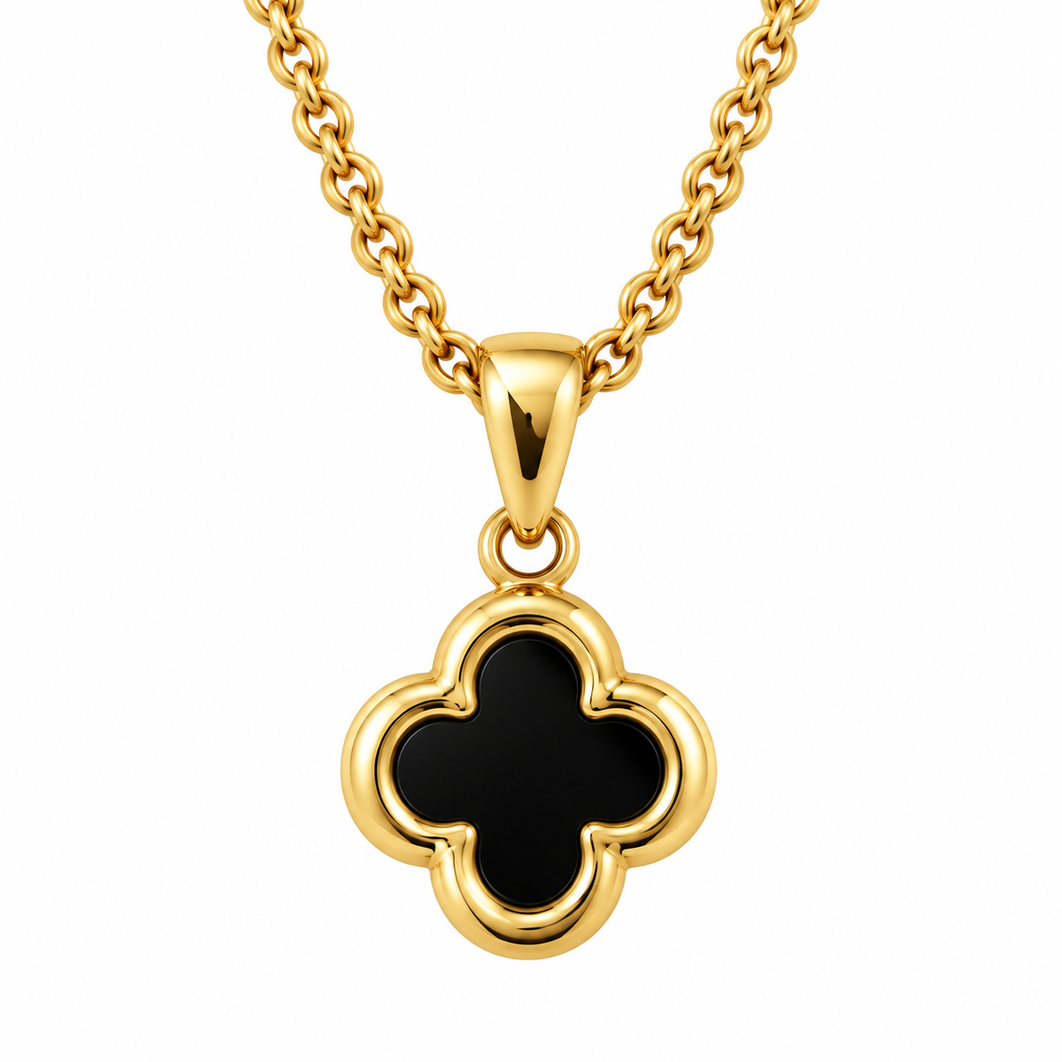 9ct Yellow Gold Black Onyx Clover Pendant
