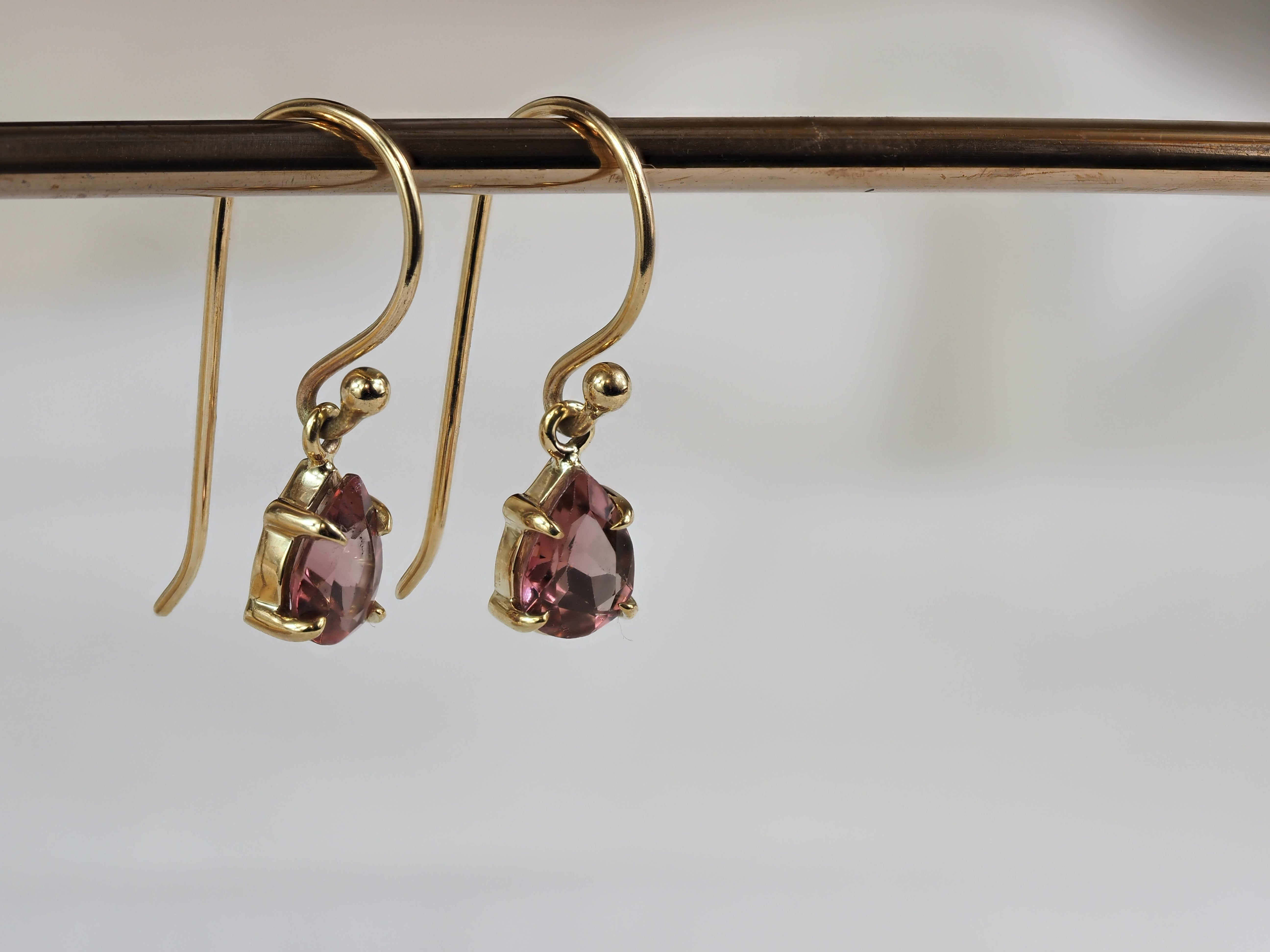 9ct Yellow Gold Pink Tourmaline Shepard Hook Earrings