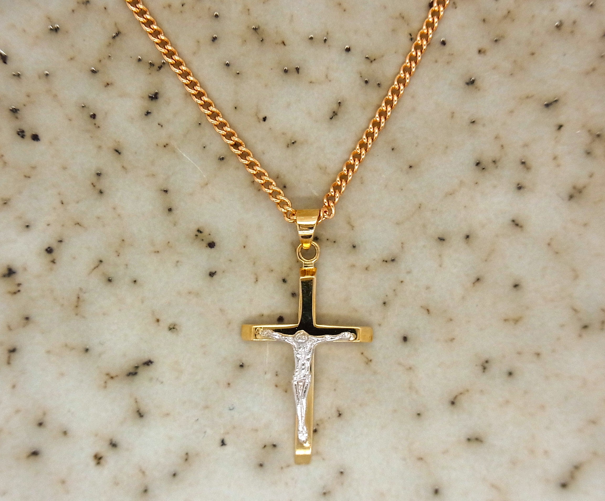 9ct Yellow and White Gold Cross Crucifix