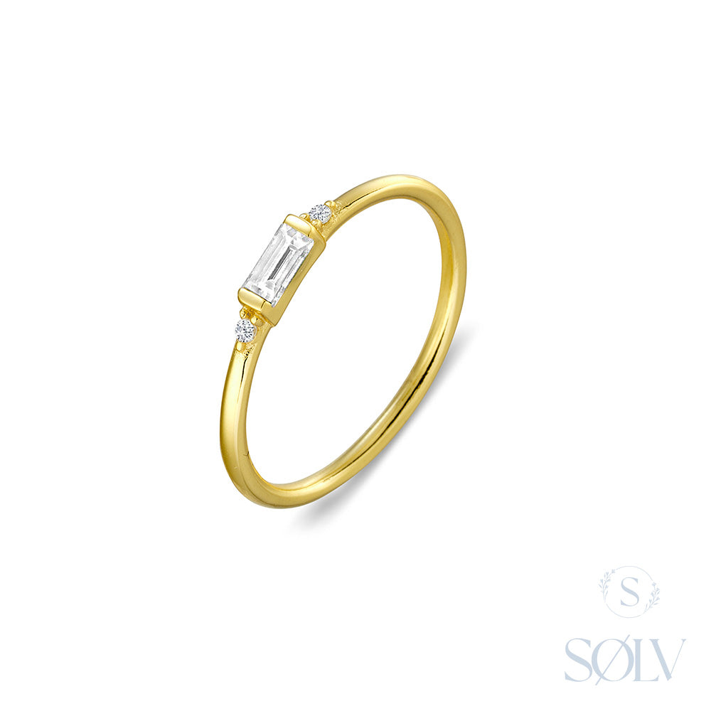 Solv Sterling Silver Gold Plated Cubic Zirconia Ring