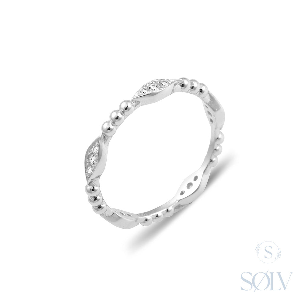 Solv Sterling Silver Beaded Cubic Zirconia Ring, Size 8