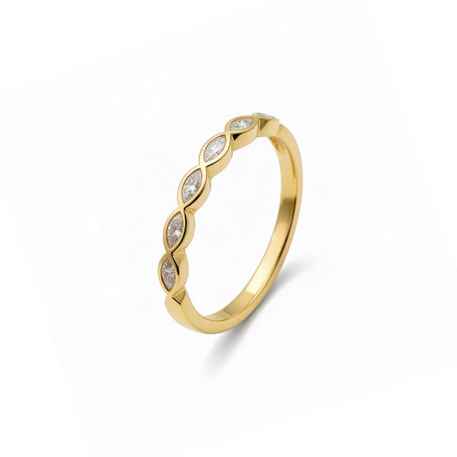 Solv Sterling Silver Gold Plated Cubic Zirconia Marquis Ring