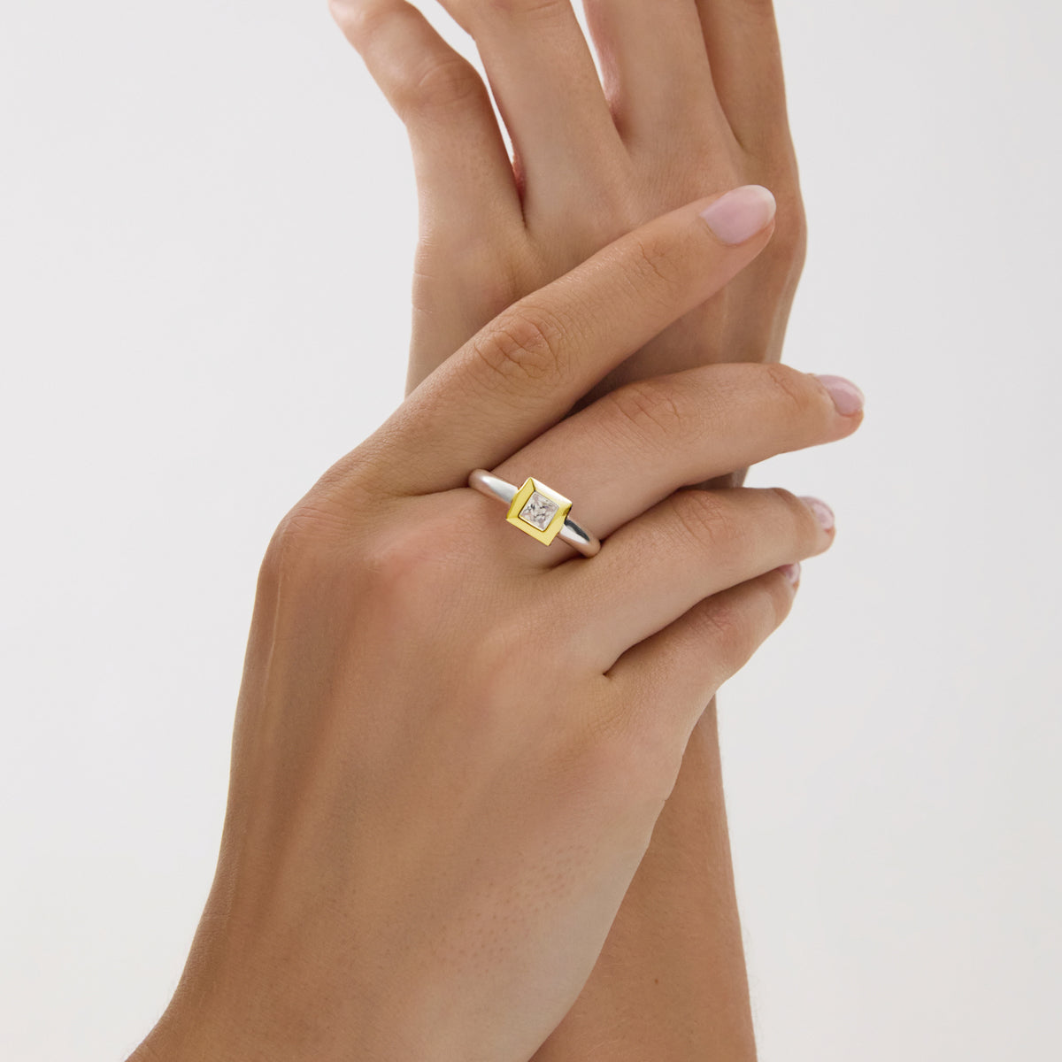 NAJO Halo Two-Tone Cubic Zirconia Ring Silver & Yellow Gold (Medium)