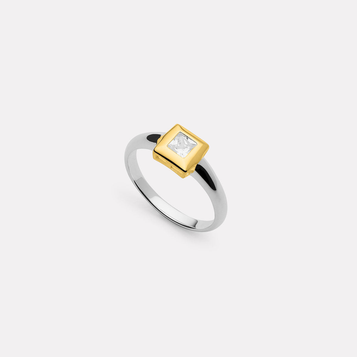 NAJO Halo Two-Tone Cubic Zirconia Ring Silver & Yellow Gold (Medium)
