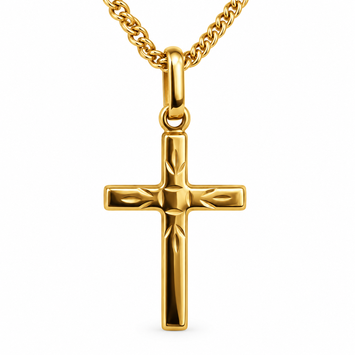 9ct Yellow Gold Engraved Cross Pendant