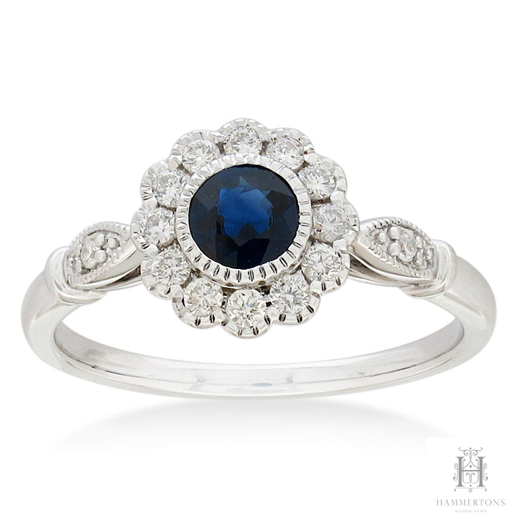 18ct White Gold Natural Sapphire and Diamond ring