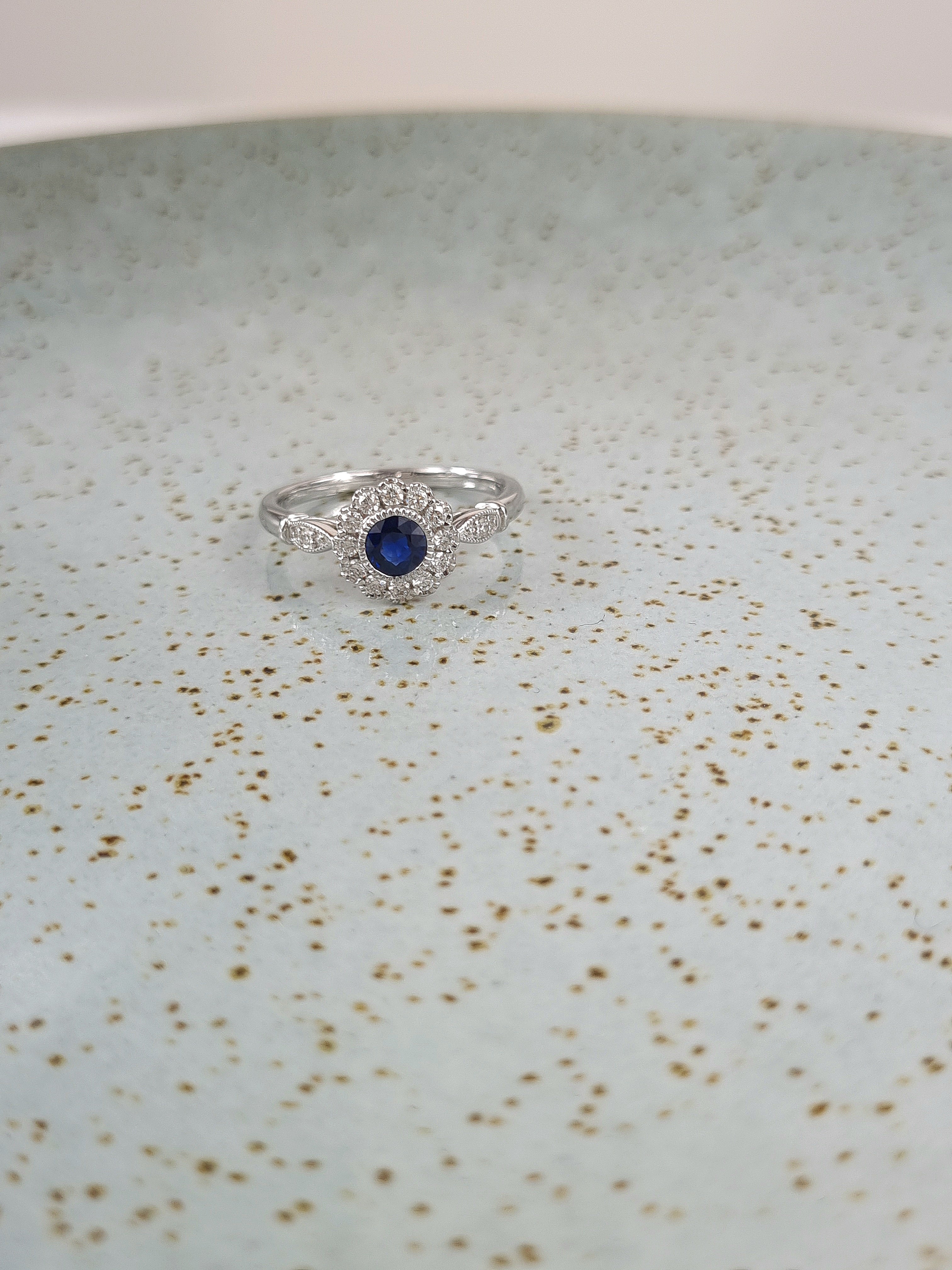 18ct White Gold Natural Sapphire and Diamond ring