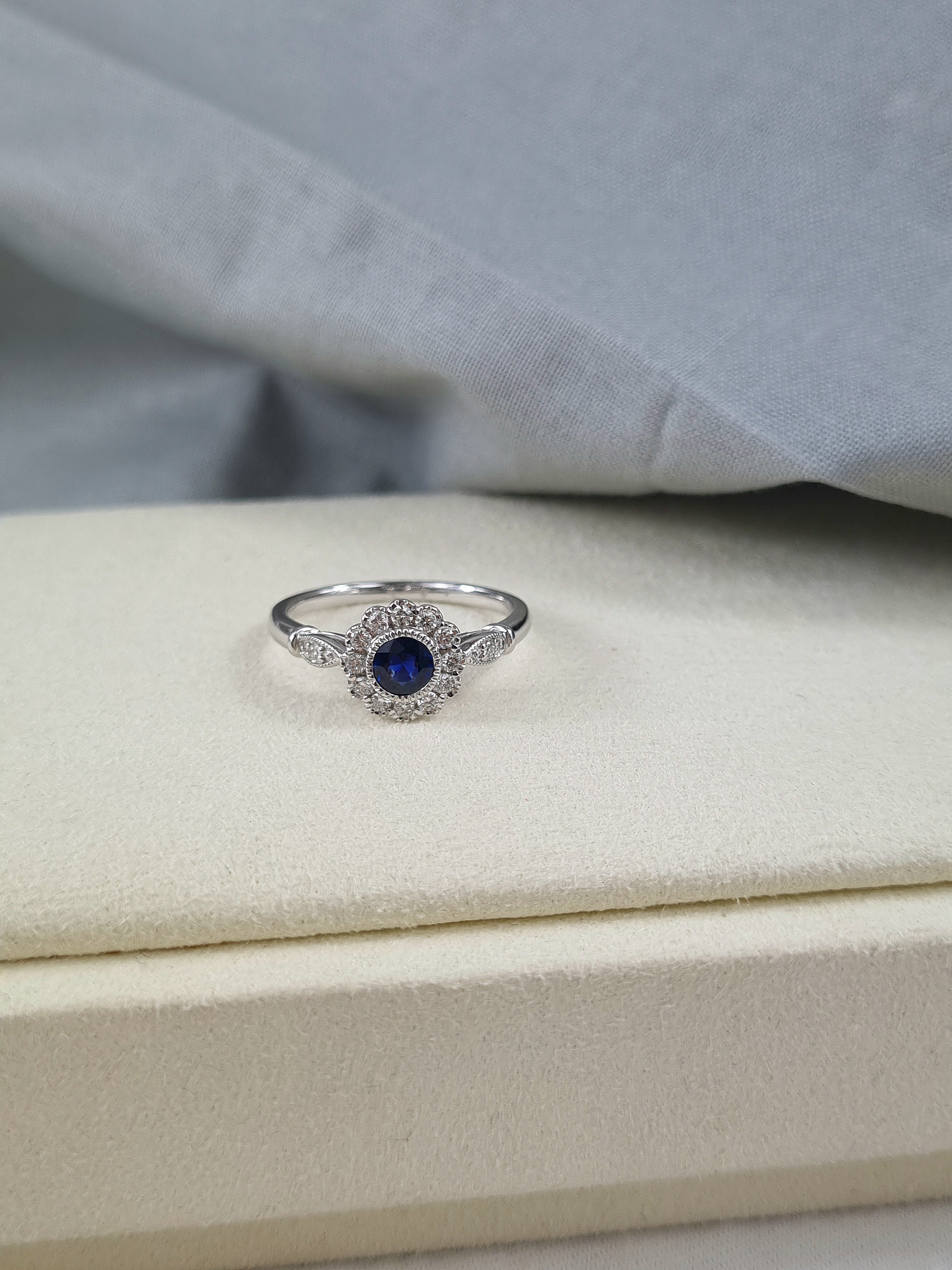 18ct White Gold Natural Sapphire and Diamond ring