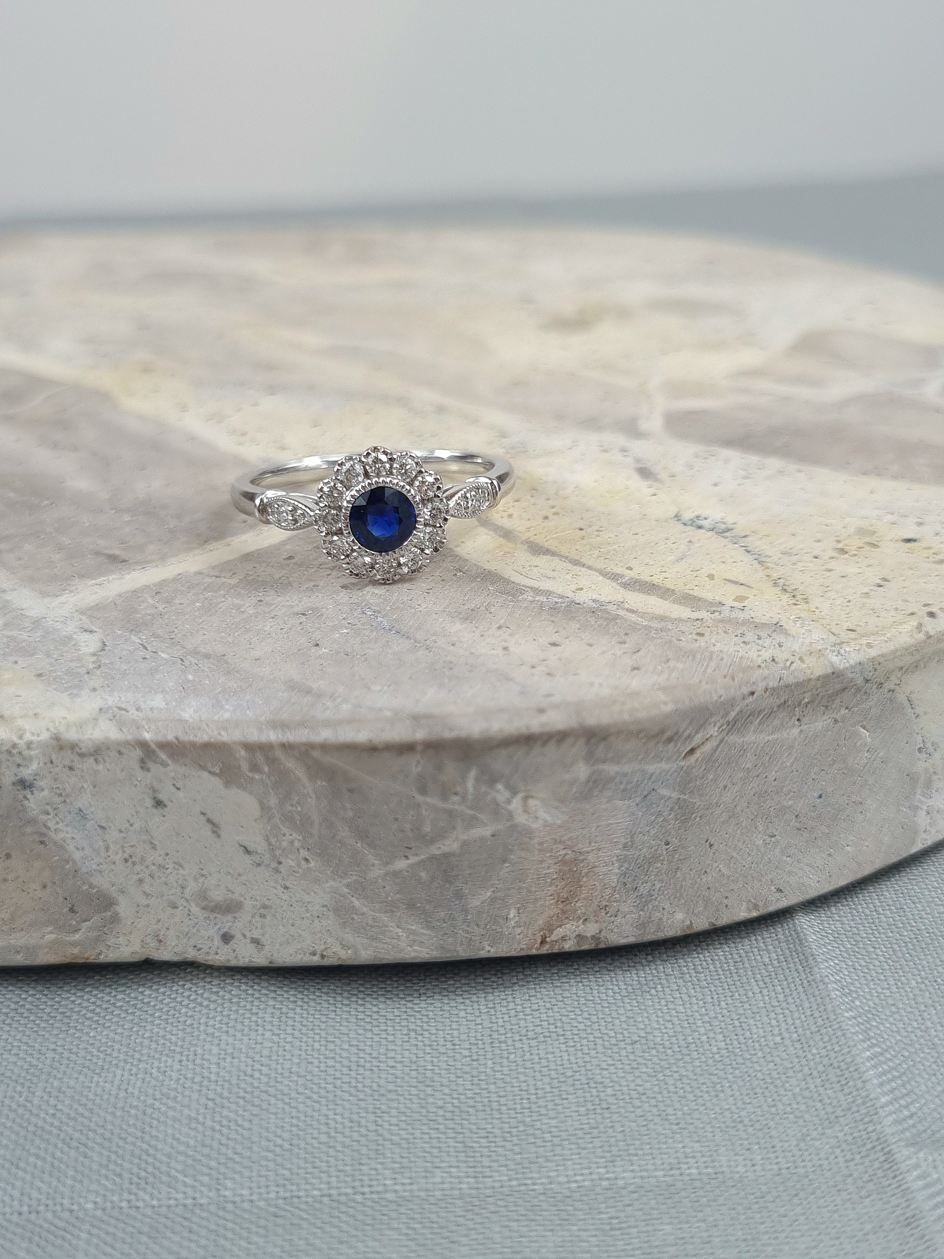 18ct White Gold Natural Sapphire and Diamond ring