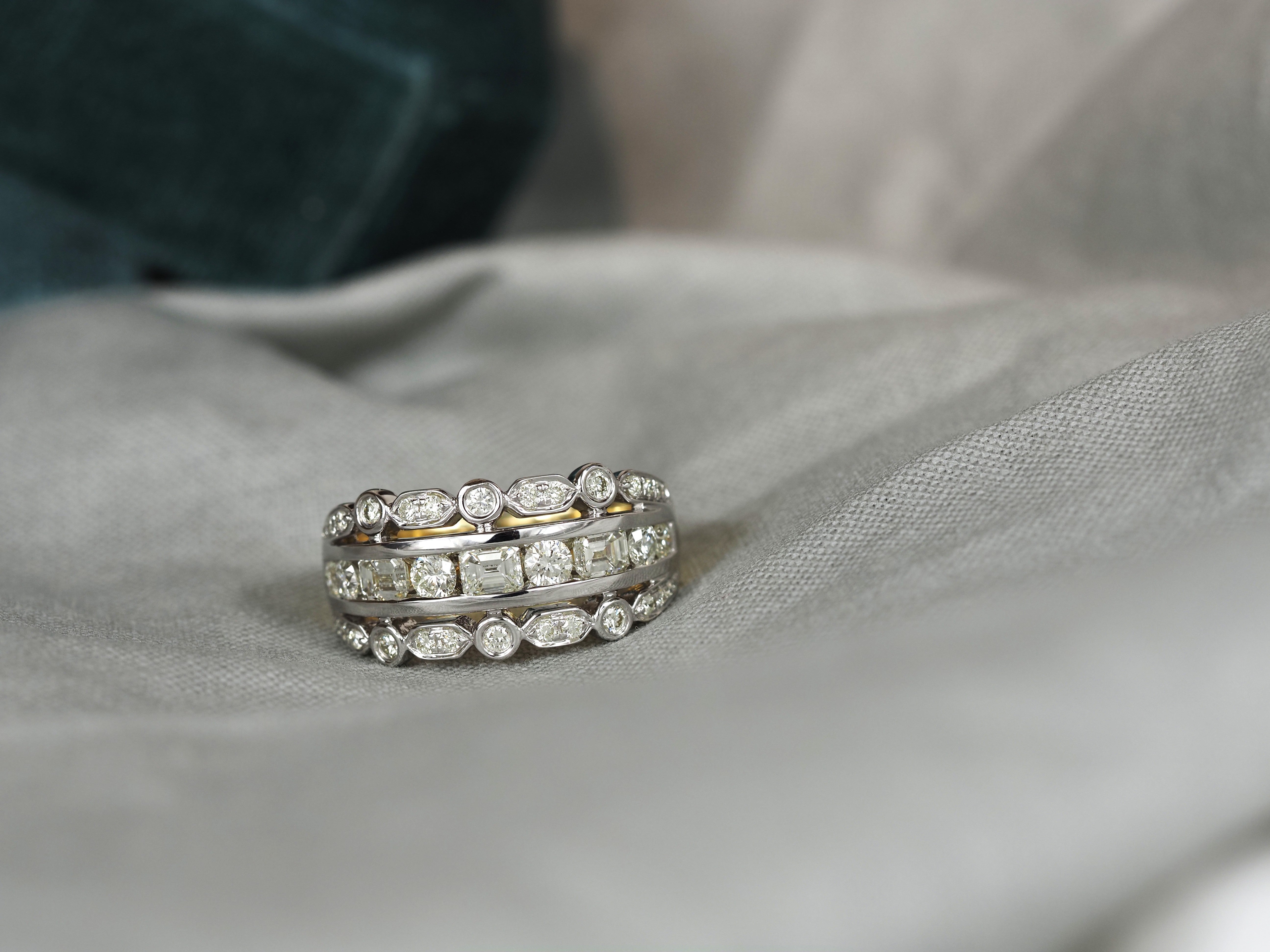 18ct Yellow and White Gold Multi Row Diamond Ring, 1.2ct total