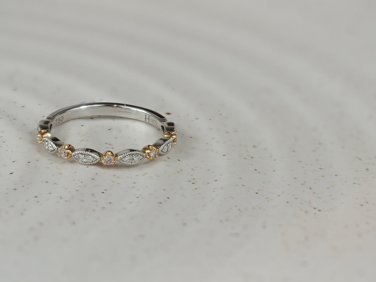18ct Rose and White Gold Pink and White Diamond Ring, 0.15ct total