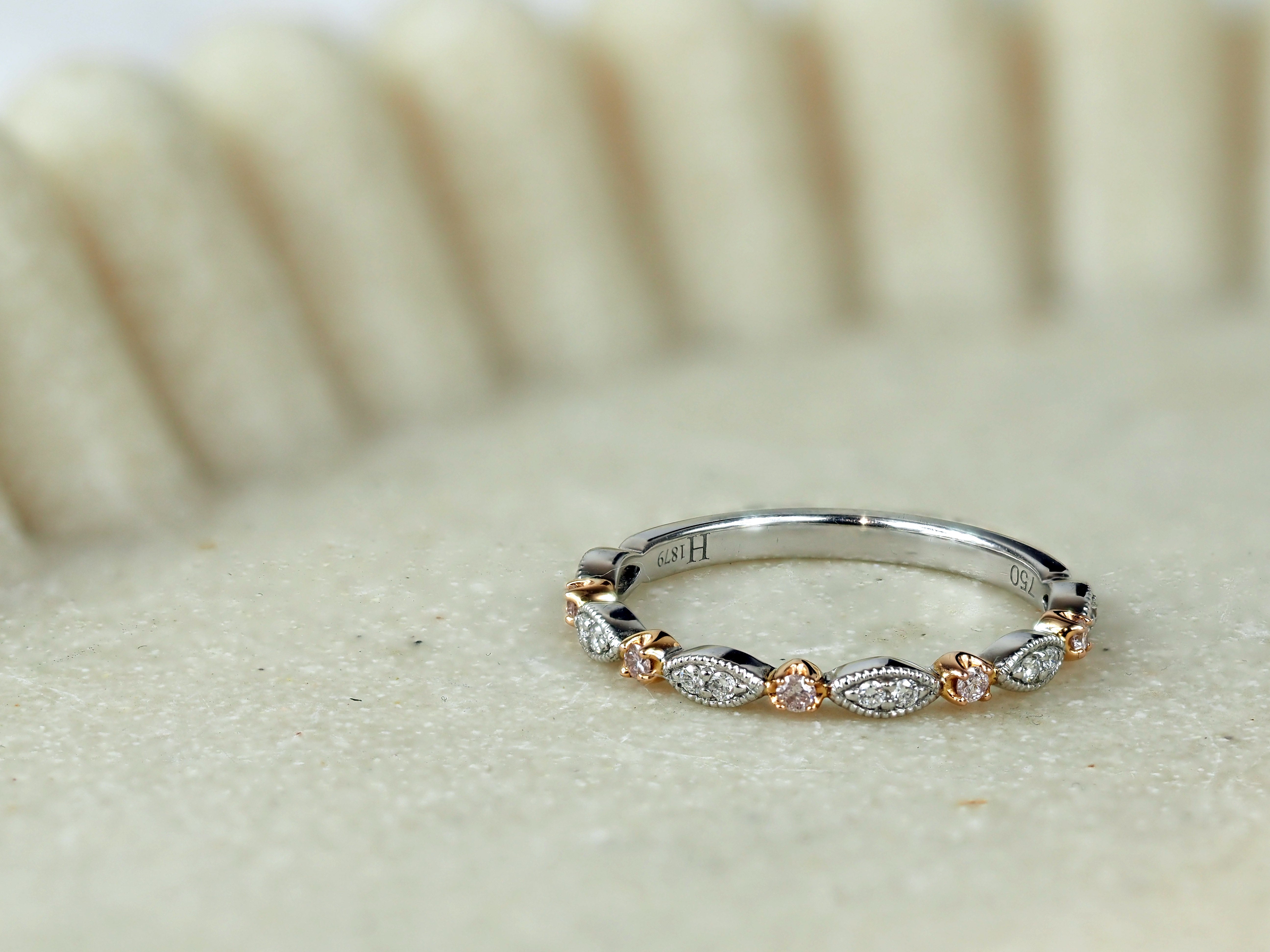 18ct Rose and White Gold Pink and White Diamond Ring, 0.15ct total
