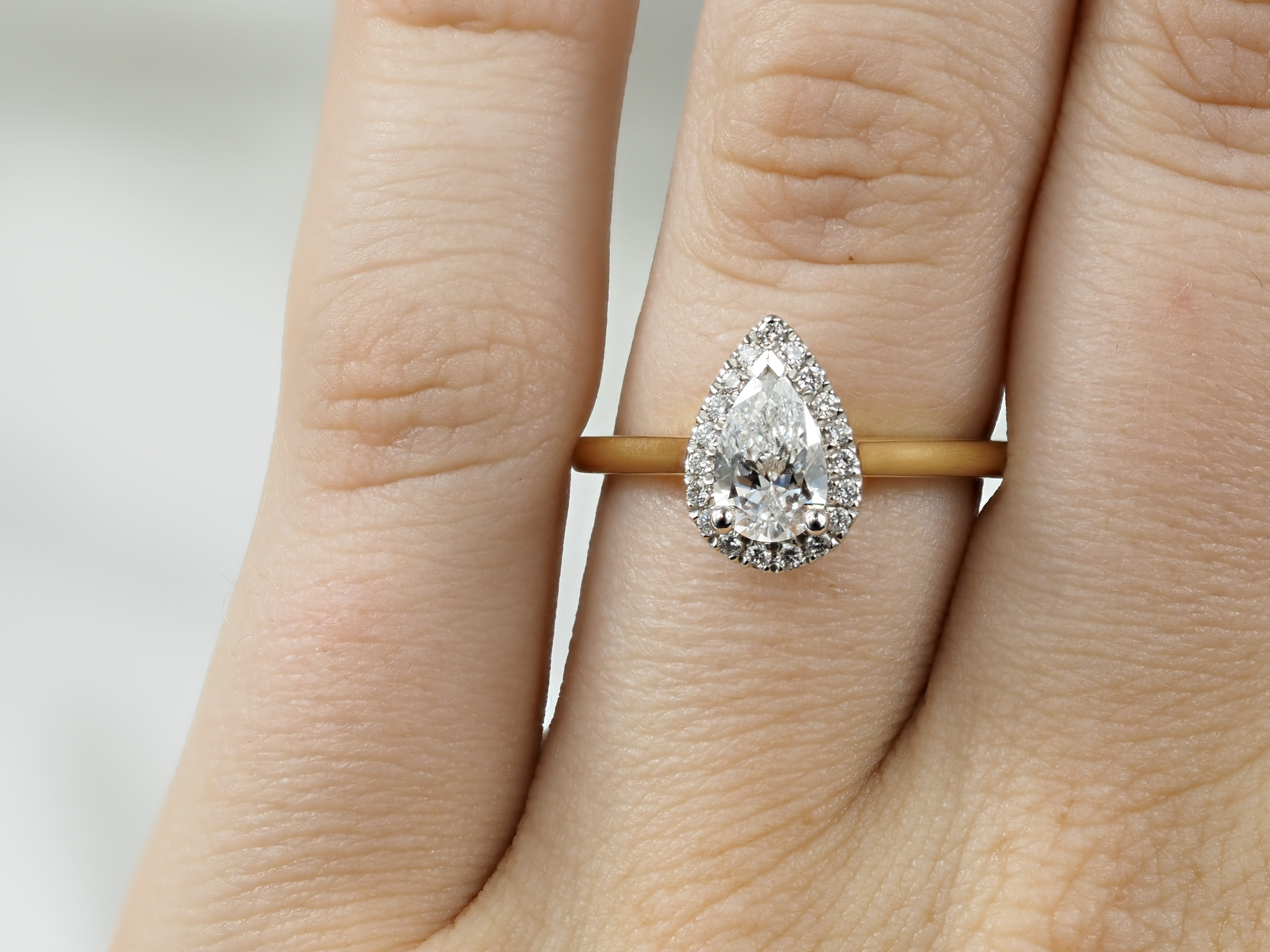 18ct Yellow and White Gold Pear Natural Diamond Engagement Ring, 0.70ct Centre