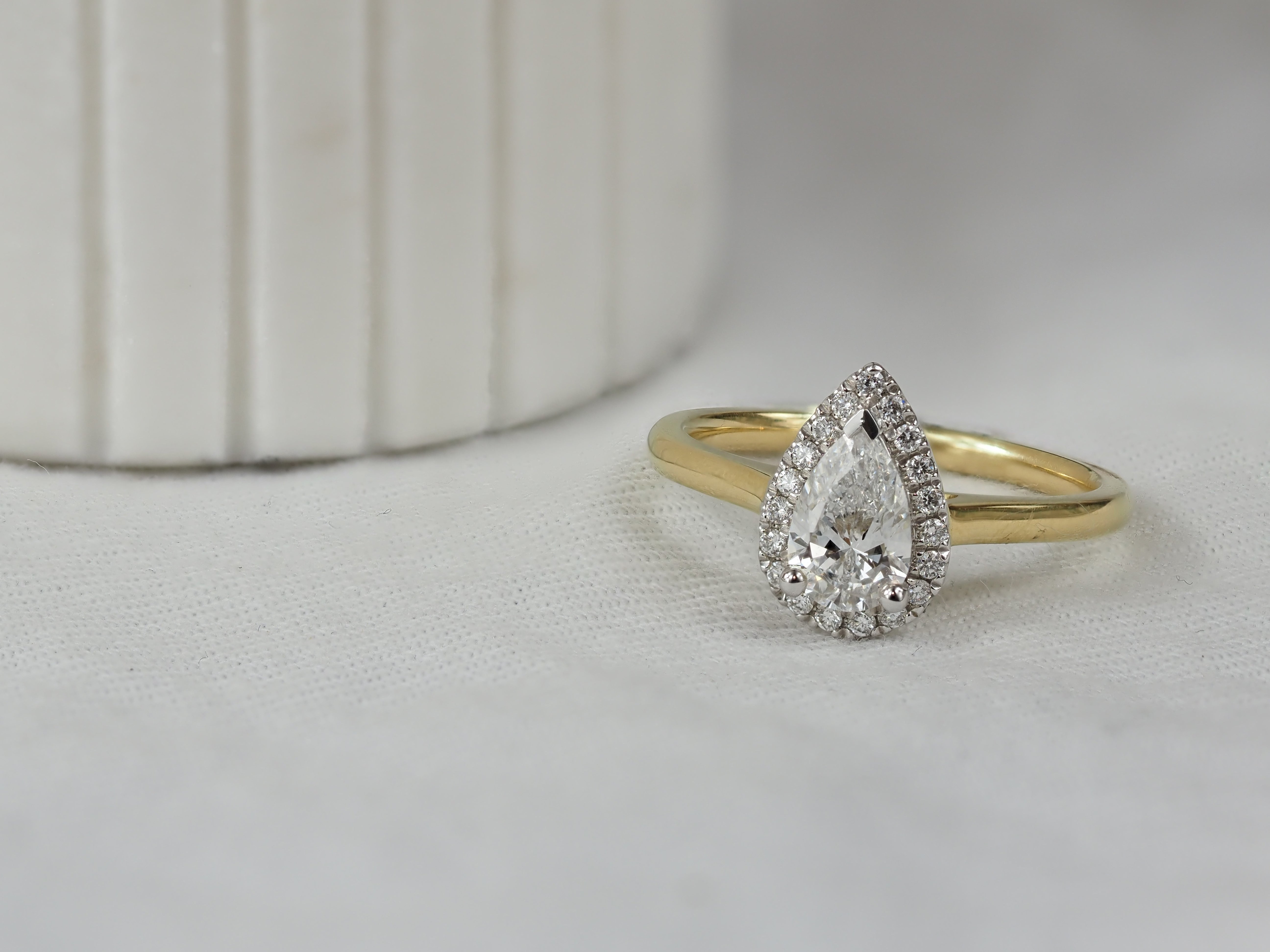 18ct Yellow and White Gold Pear Natural Diamond Engagement Ring, 0.70ct Centre