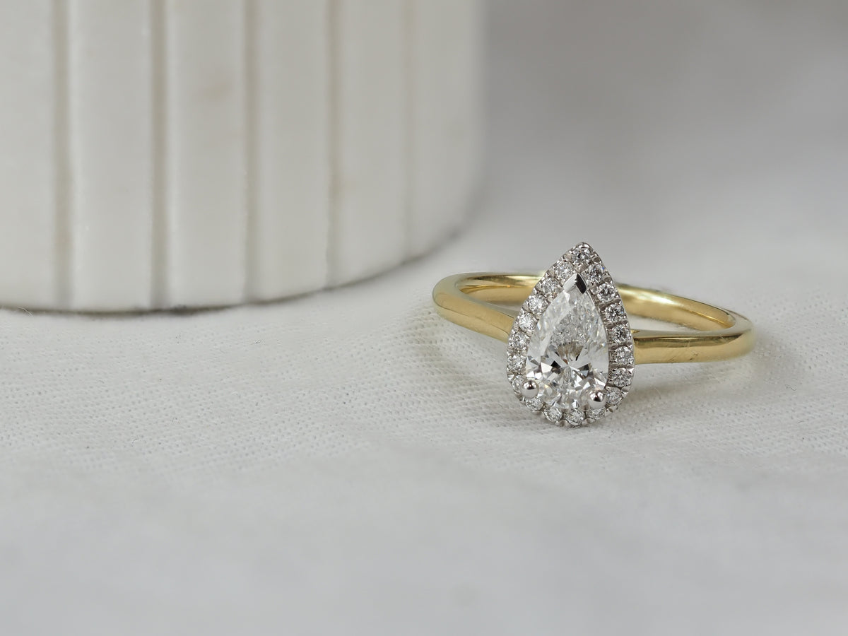 18ct Yellow and White Gold Pear Cut Diamond Engagement Ring, 0.70ct Centre