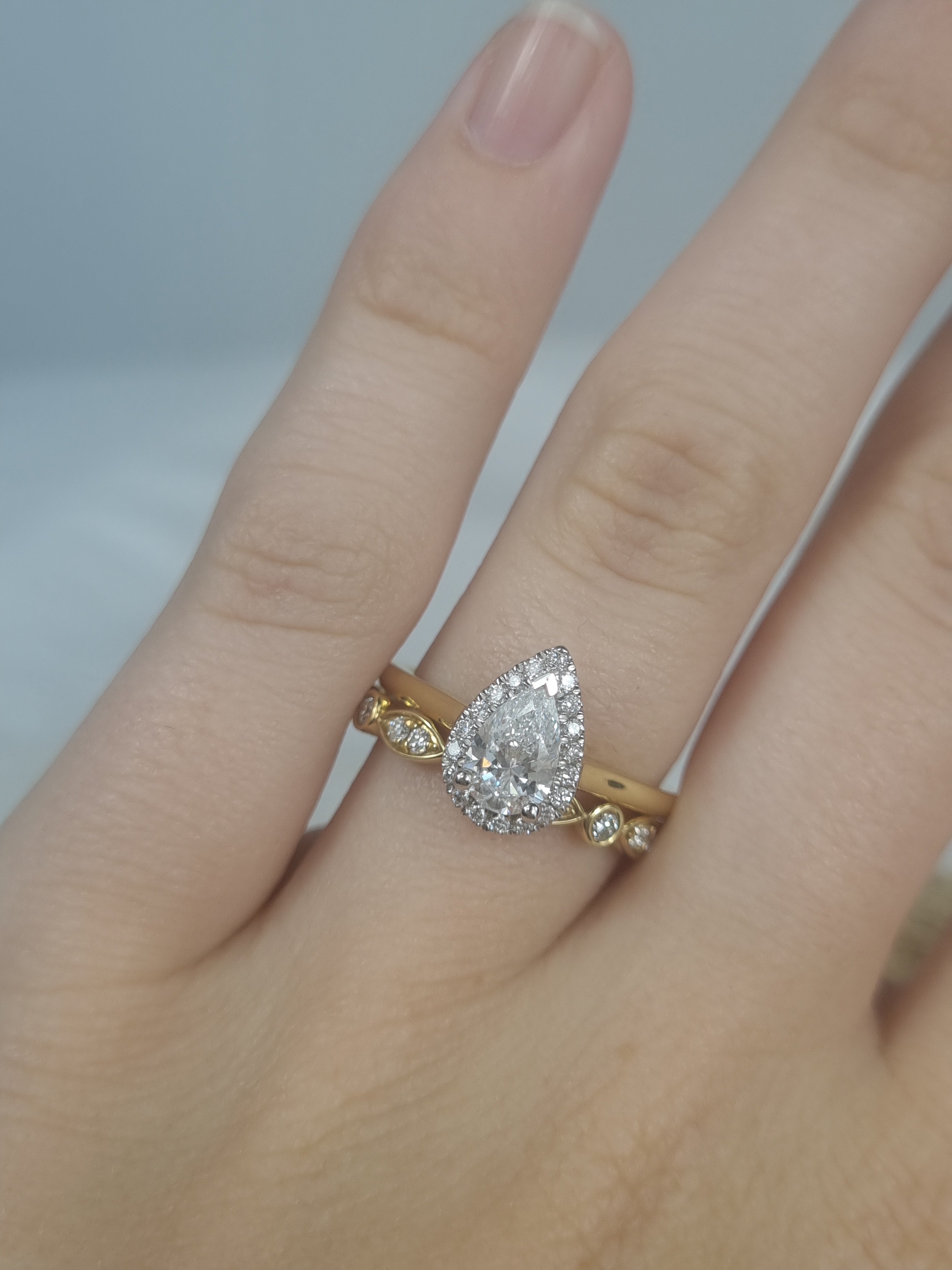 18ct Yellow and White Gold Pear Natural Diamond Engagement Ring, 0.70ct Centre