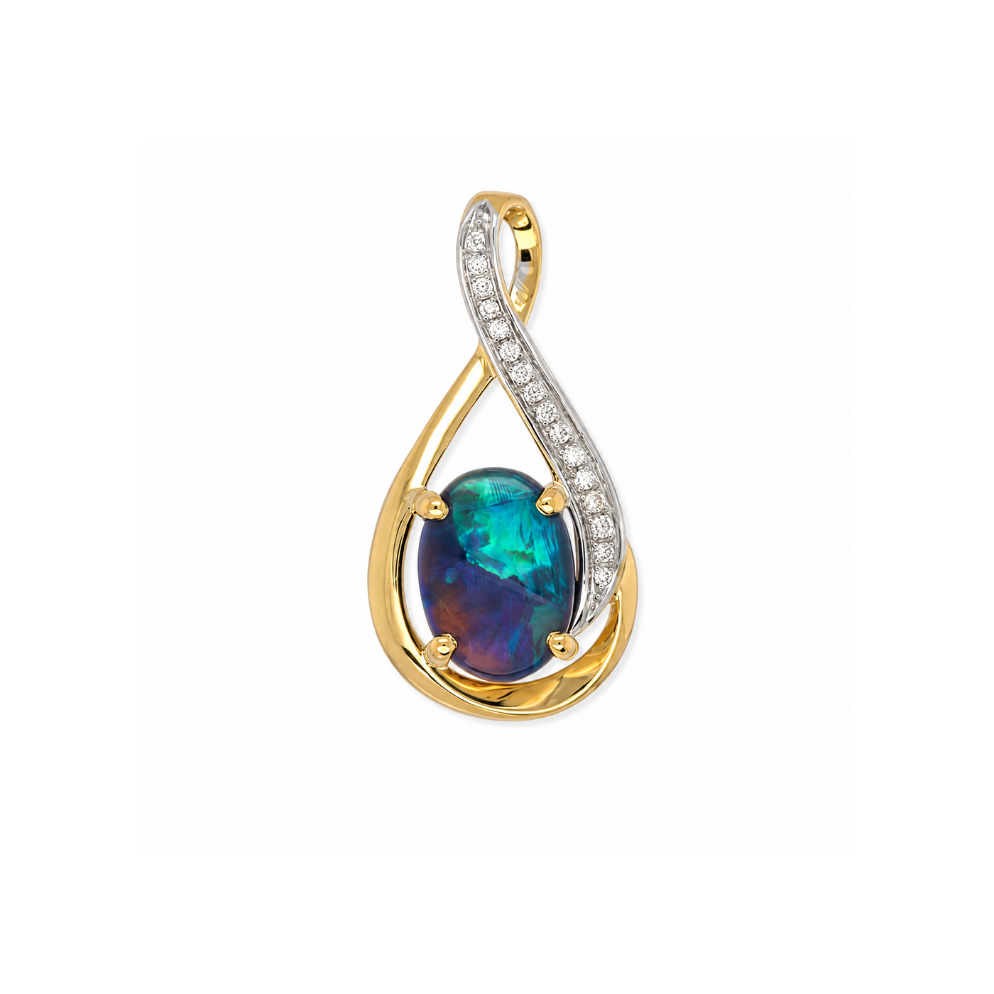 18ct Yellow and White Gold Black Opal and Diamond Pendant