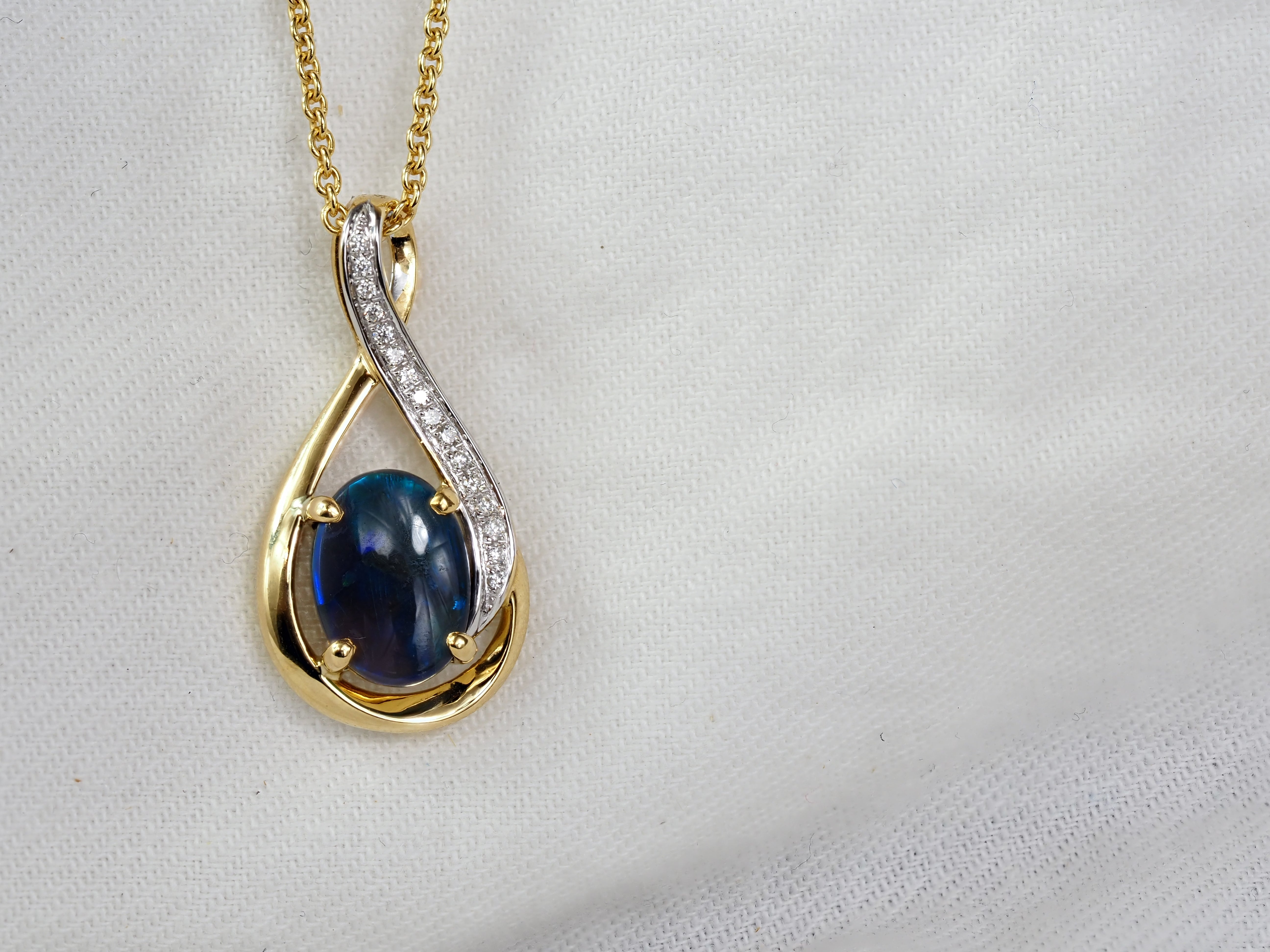 18ct Yellow and White Gold Black Opal and Diamond Pendant