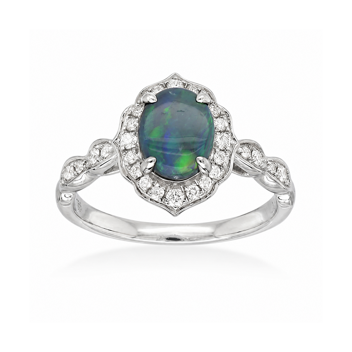 18ct White Gold Black Opal and Diamond Ring