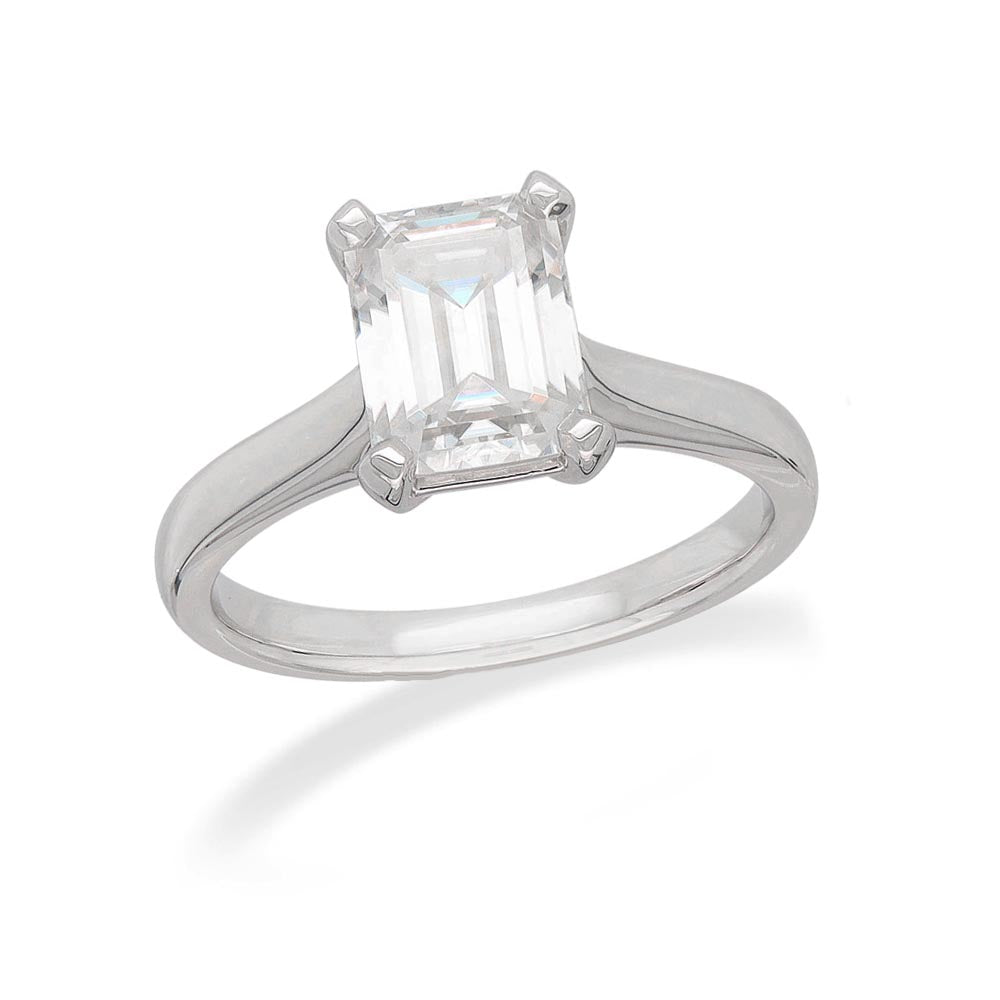 9ct White Gold Emerald Cut Moissanite Solitaire