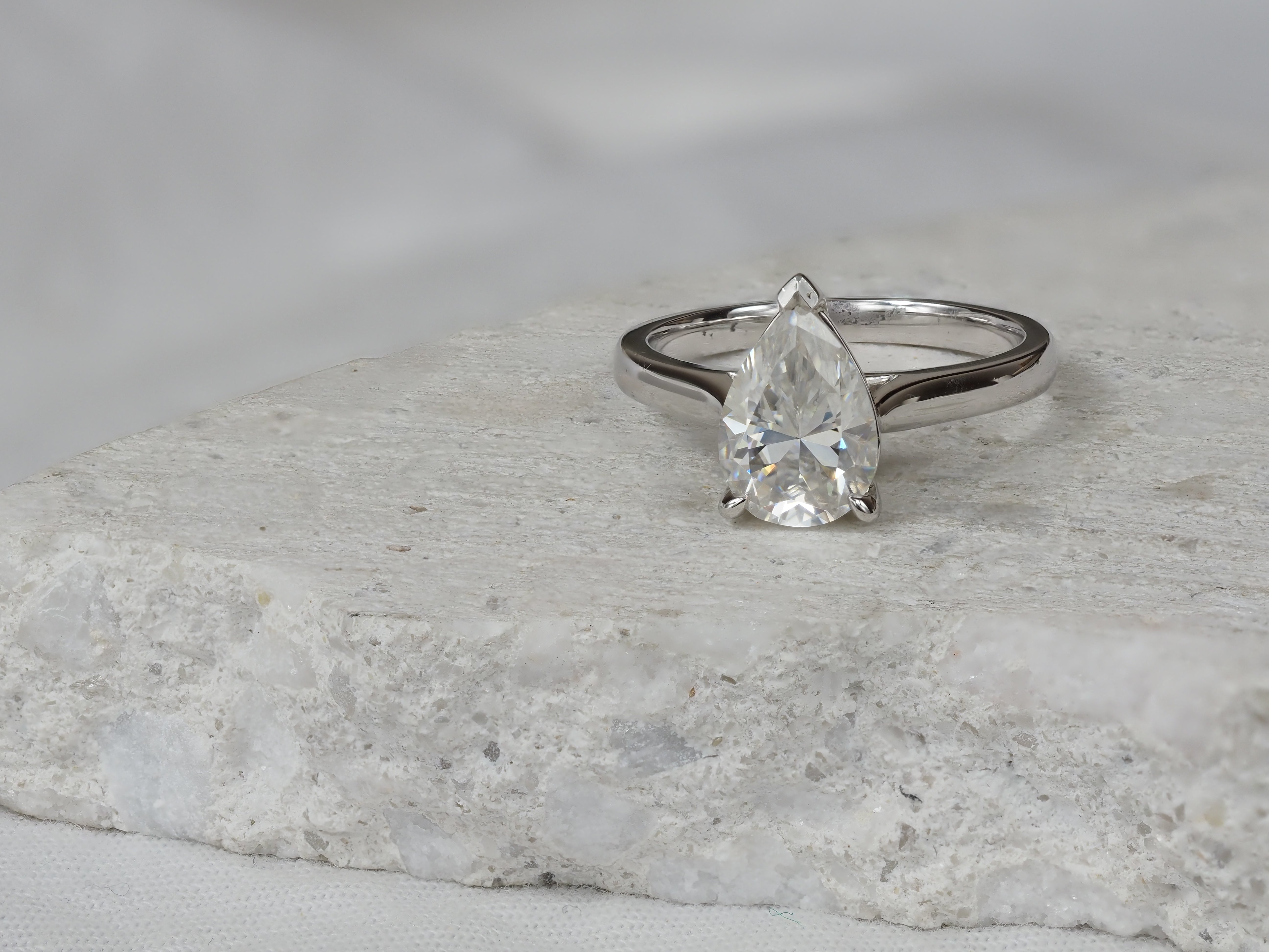 9ct White Gold Moissanite Pear Solitaire.