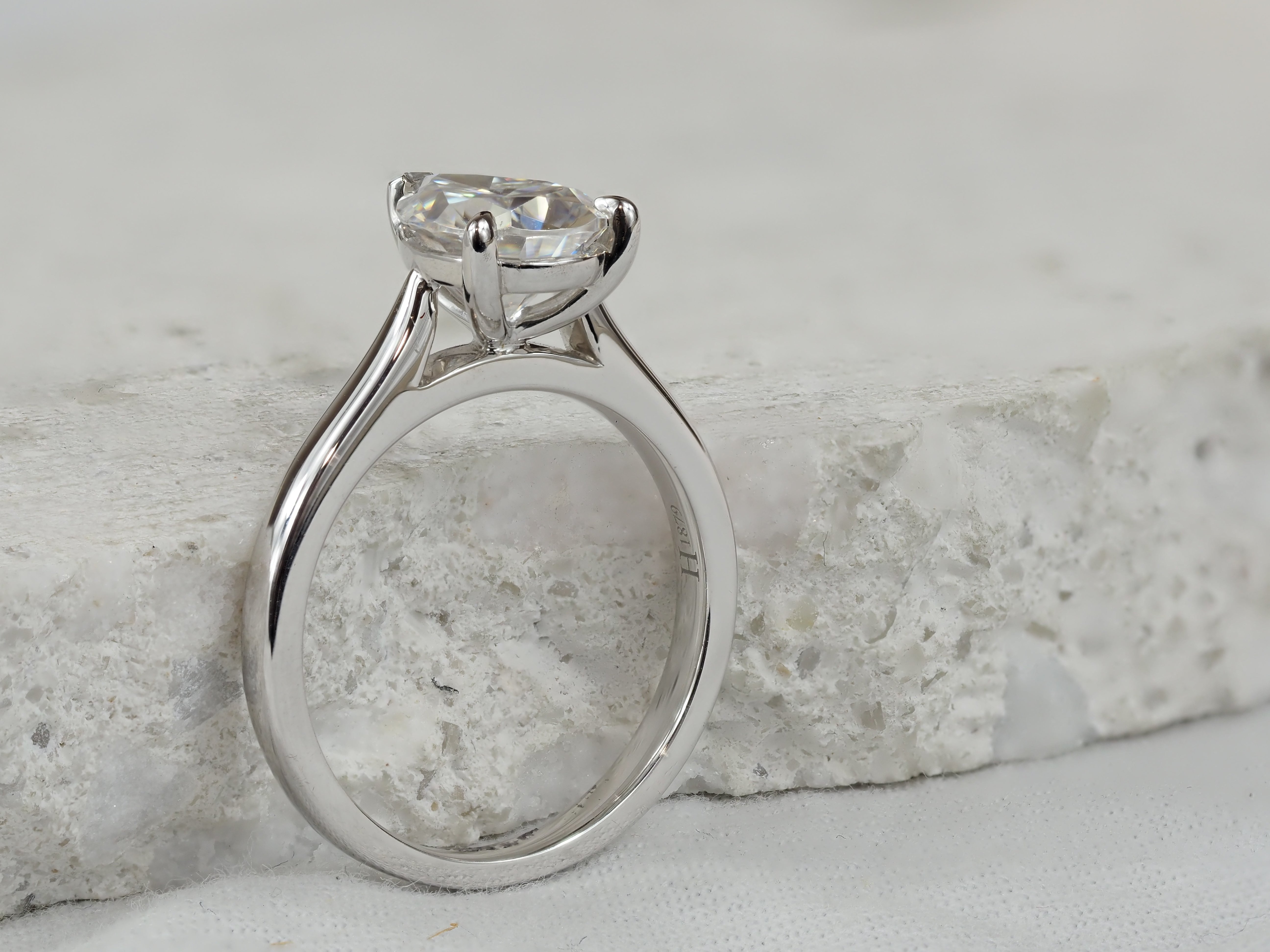 9ct White Gold Moissanite Pear Solitaire.