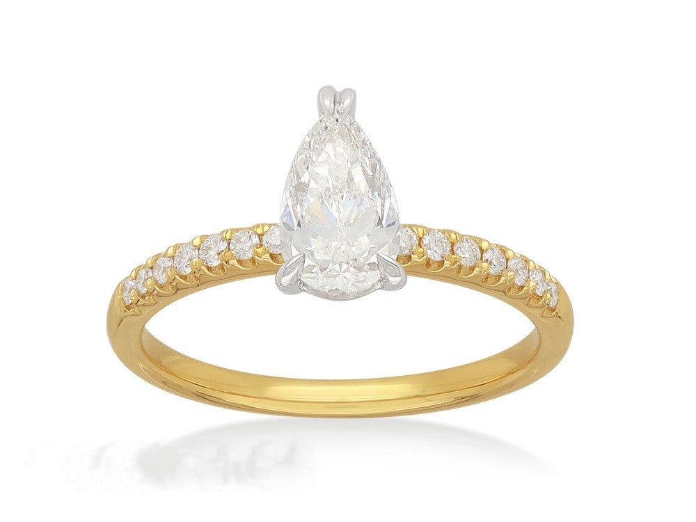 18ct Yellow and White Gold Pear Cut Diamond Engagement Ring, 0.71ct Centre